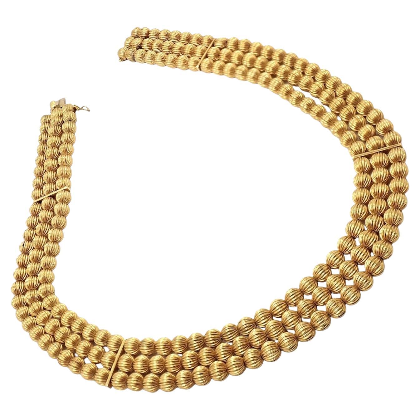 Ilias Lalaounis Carved Bead Ball Yellow Gold Necklace For Sale