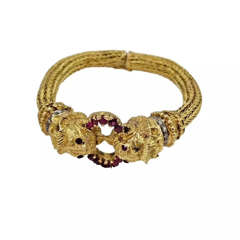Ilias Lalaounis Chimera Bangle Bracelet in 18ct Yellow Gold, Rubies & Diamonds For Sale 11