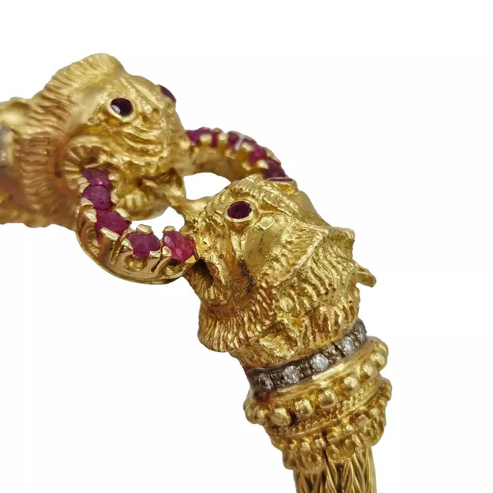Ilias Lalaounis Chimera Bangle Bracelet in 18ct Yellow Gold, Rubies & Diamonds For Sale 2