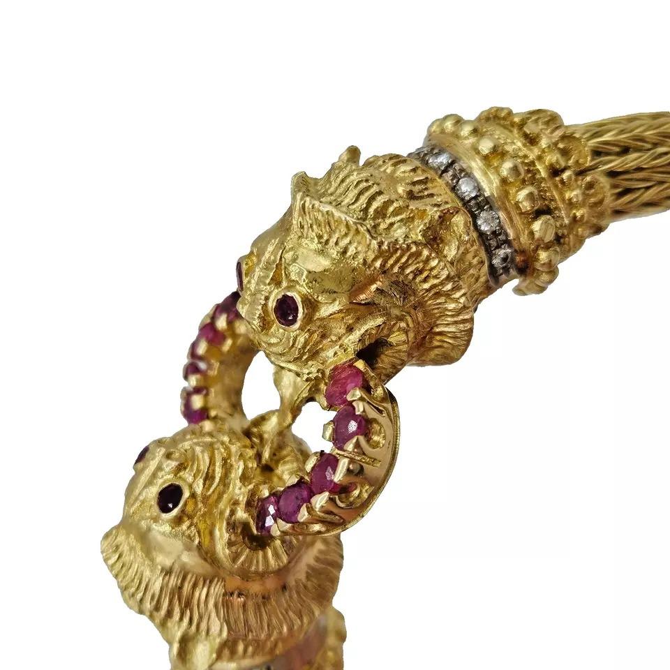 Ilias Lalaounis Chimera Bangle Bracelet in 18ct Yellow Gold, Rubies & Diamonds For Sale 3