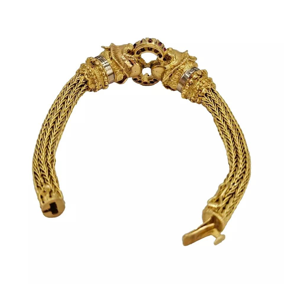 Ilias Lalaounis Chimera Bangle Bracelet in 18ct Yellow Gold, Rubies & Diamonds For Sale 4