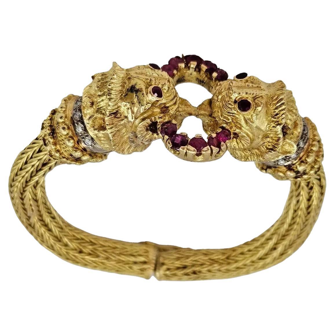 Ilias Lalaounis Pulsera Quimera de oro amarillo de 18 ct, rubíes y diamantes