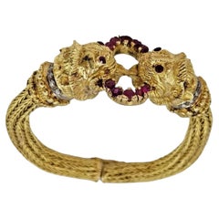 Ilias Lalaounis Chimera Bangle Bracelet in 18ct Yellow Gold, Rubies & Diamonds