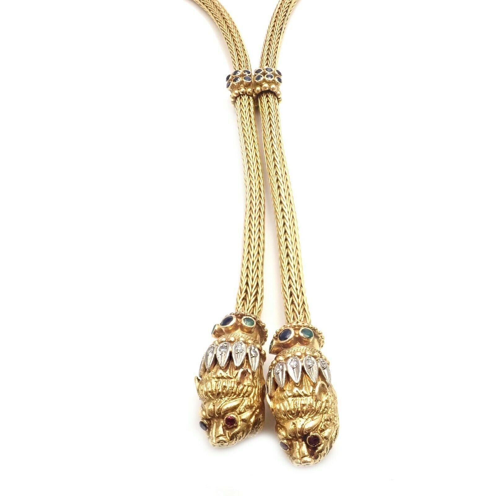 Ilias Lalaounis Chimera Diamond Sapphire Emerald Ruby Long Lariat Necklace 2