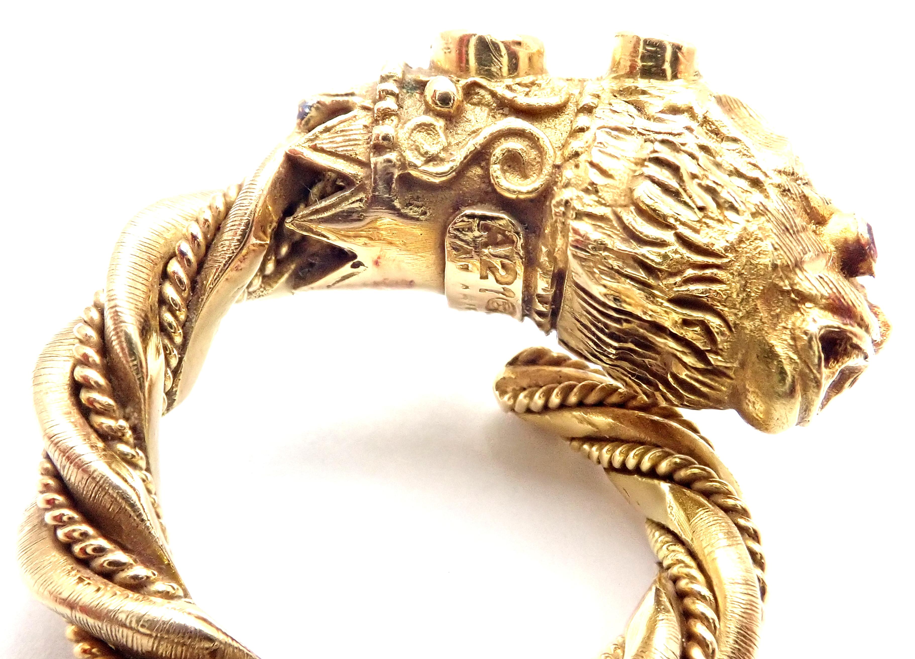 Ilias Lalaounis Chimera Emerald Ruby Yellow Gold Band Ring In Excellent Condition In Holland, PA