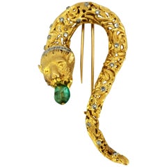 Ilias Lalaounis Chimera Lion 18 Karat Gold Brooch with Emerald and Diamonds