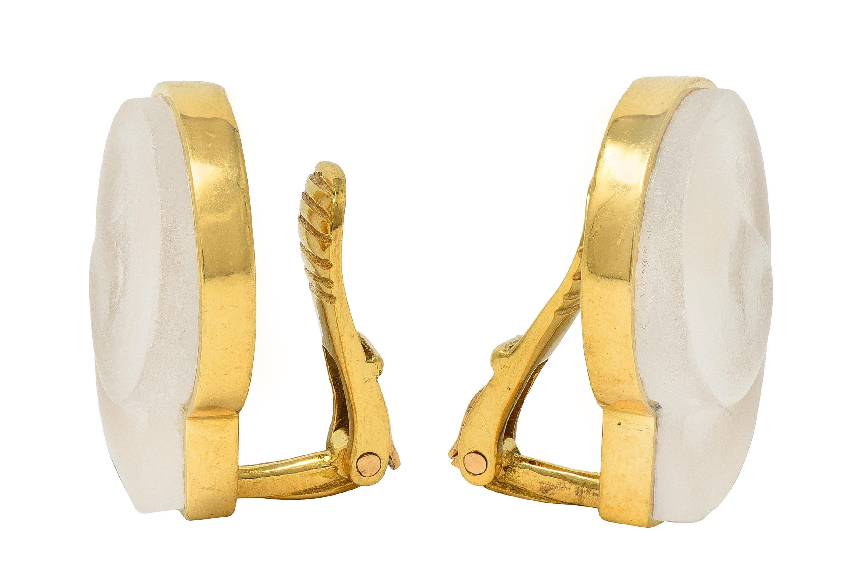 Modern Ilias LaLaounis Crystal Quartz 18K Gold Nautilus Shell Vintage Ear-Clip Earrings For Sale