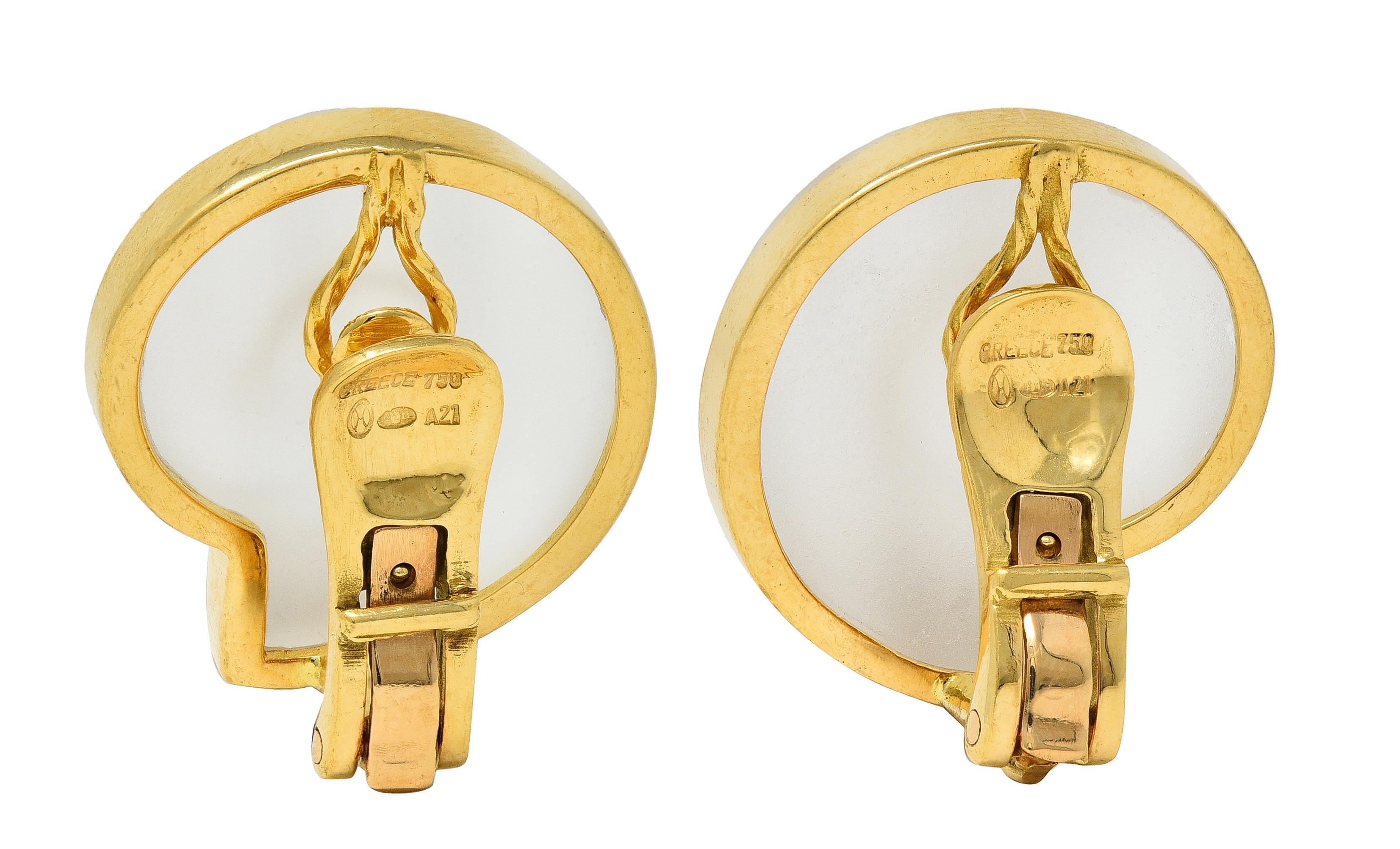 Mixed Cut Ilias LaLaounis Crystal Quartz 18K Gold Nautilus Shell Vintage Ear-Clip Earrings For Sale