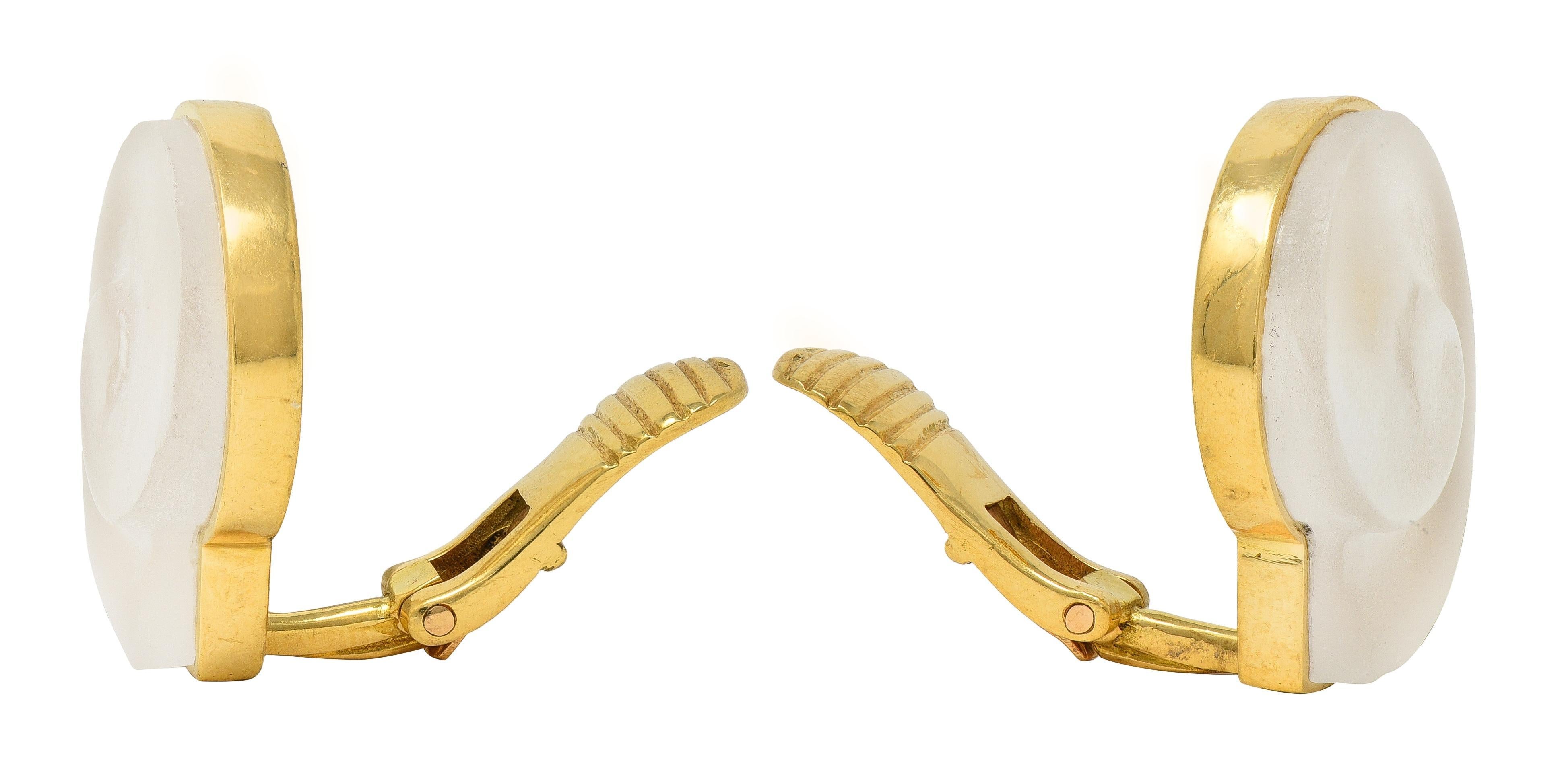 Ilias LaLaounis Crystal Quartz 18K Gold Nautilus Shell Vintage Ear-Clip Earrings In Excellent Condition For Sale In Philadelphia, PA