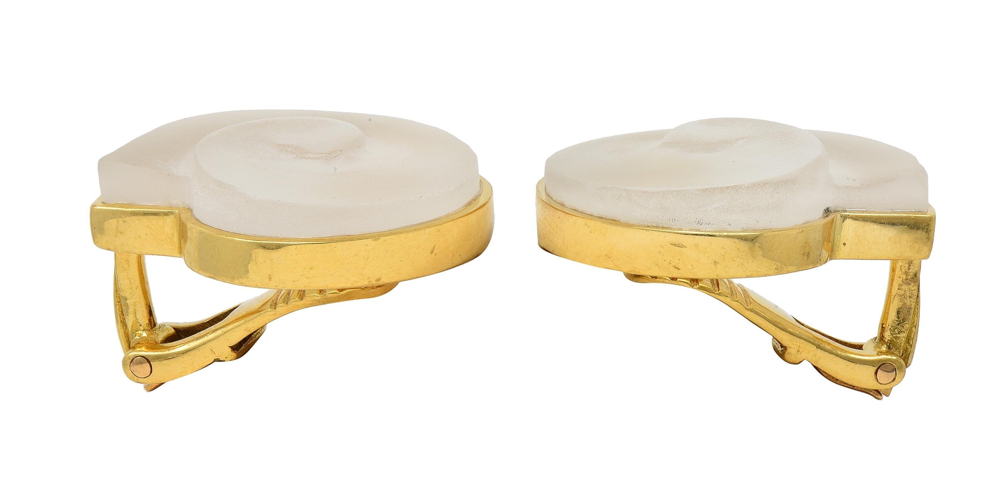 Ilias LaLaounis Crystal Quartz 18K Gold Nautilus Shell Vintage Ear-Clip Earrings For Sale 1
