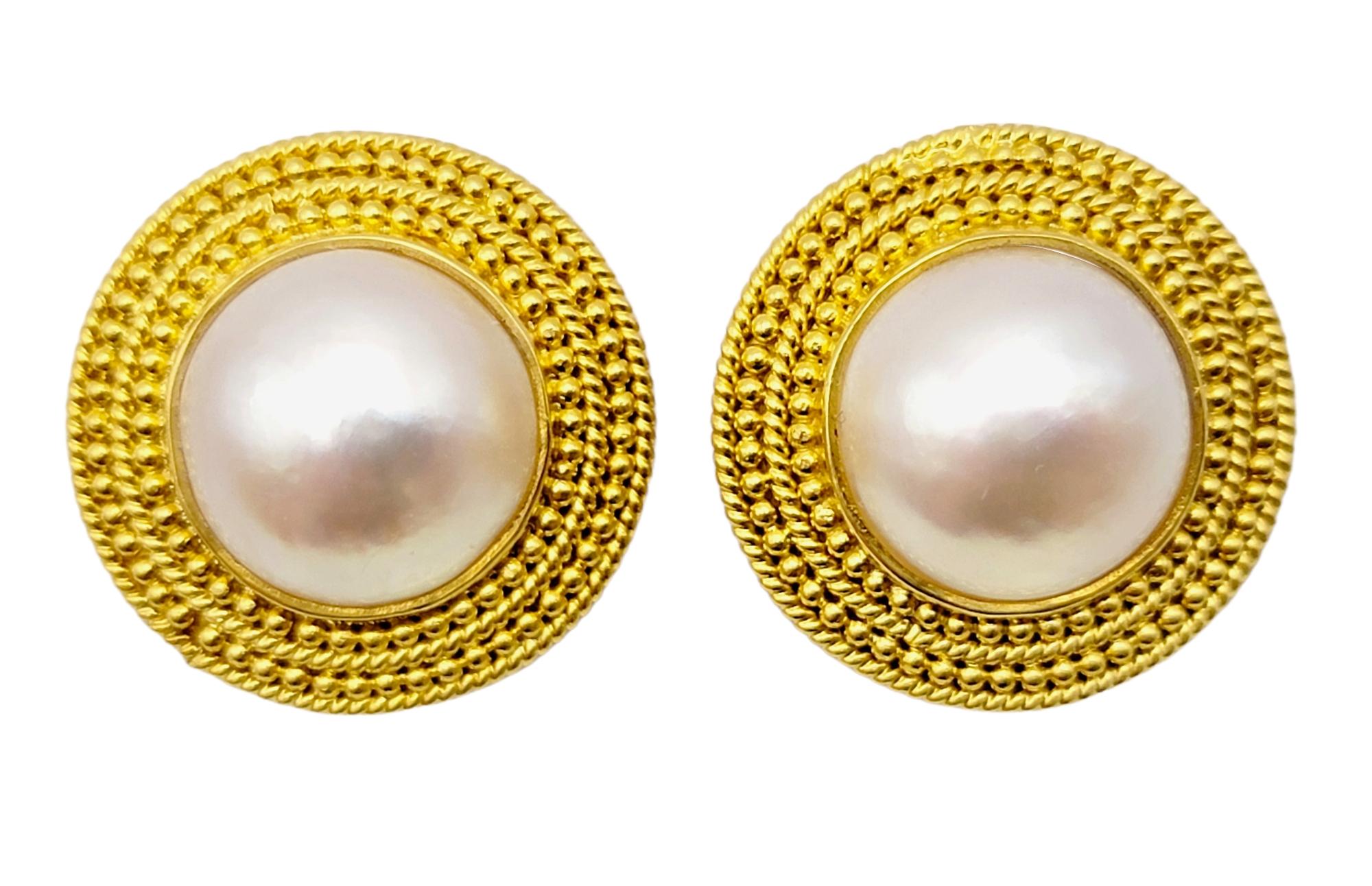 Ilias Lalaounis Cultured Mabe Pearl and Textured Gold Circle Clip on Earrings 4