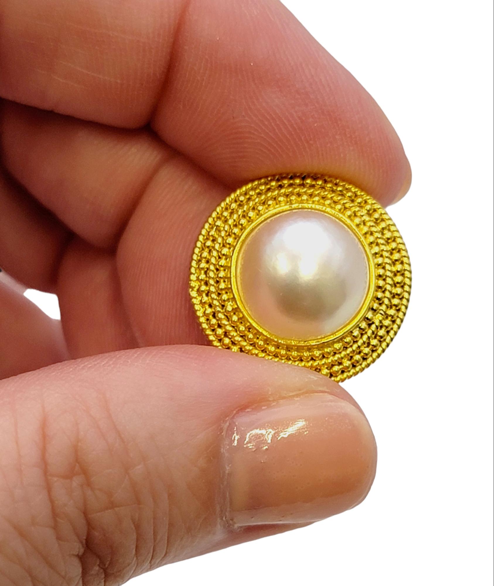 Ilias Lalaounis Cultured Mabe Pearl and Textured Gold Circle Clip on Earrings 3
