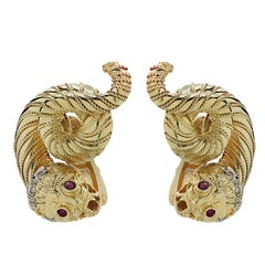 Ilias Lalaounis Diamond and Ruby Snake Earrings