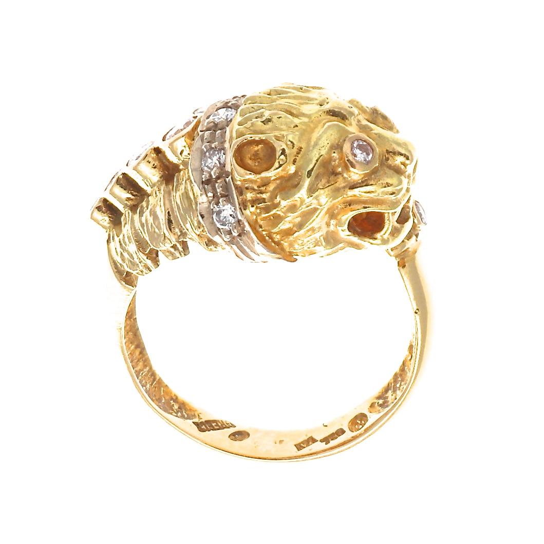 Etruscan Revival Ilias Lalaounis Diamond Gold Tiger Head Ring