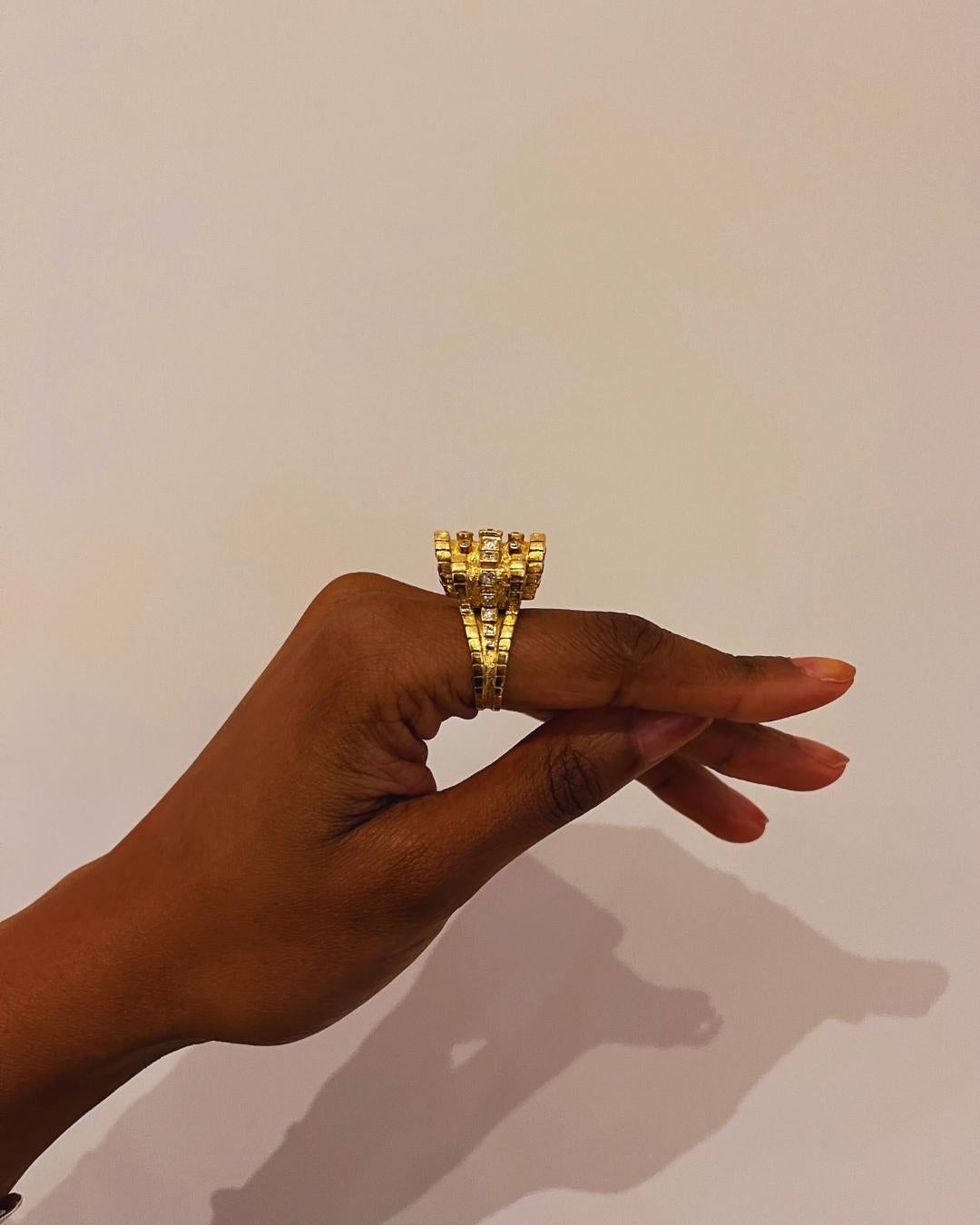 Brilliant Cut Ilias Lalaounis Diamond, Ruby and 18 Karat Yellow Gold Cocktail Ring Circa 1950 For Sale