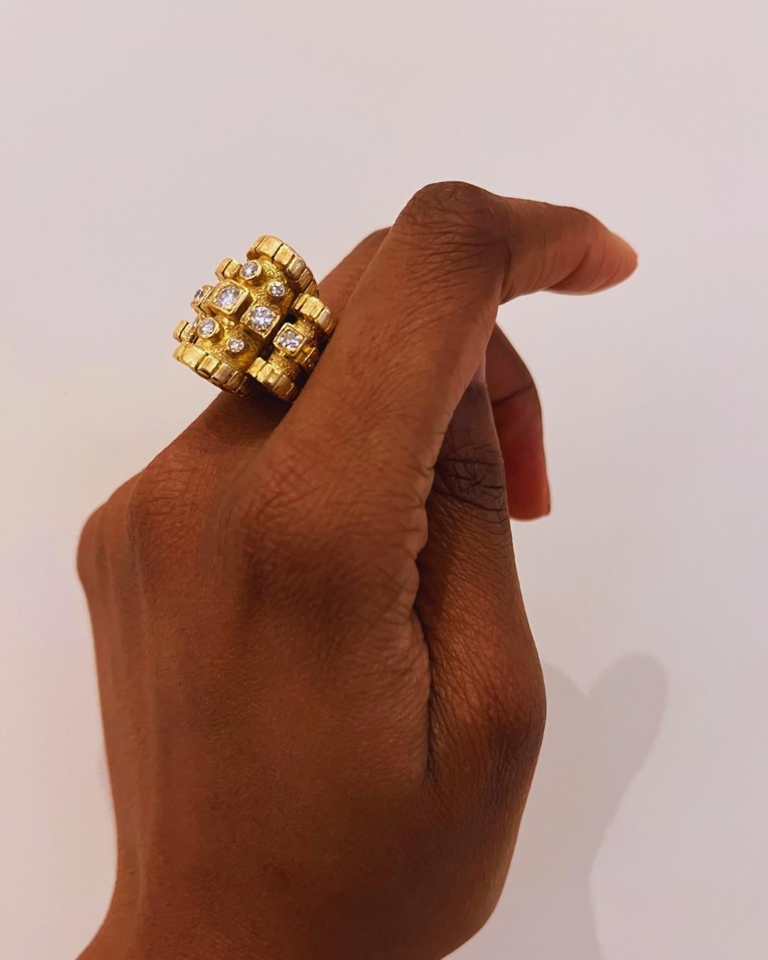 Ilias Lalaounis Diamond, Ruby and 18 Karat Yellow Gold Cocktail Ring Circa 1950 In Excellent Condition For Sale In New York, NY