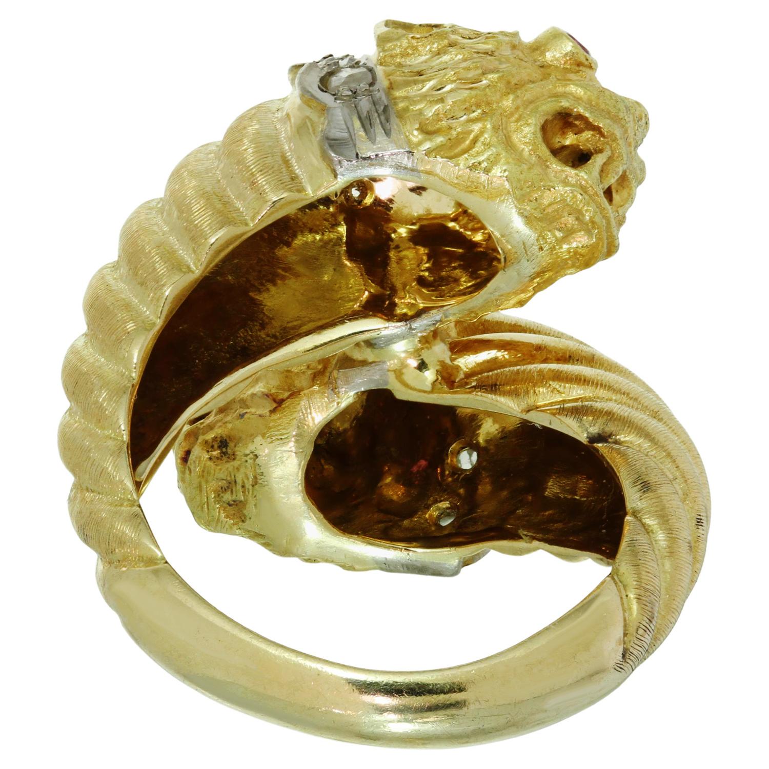 Ilias Lalaounis Diamant-Rubin-Gold-Doppelkopf-Chimera-Ring 2