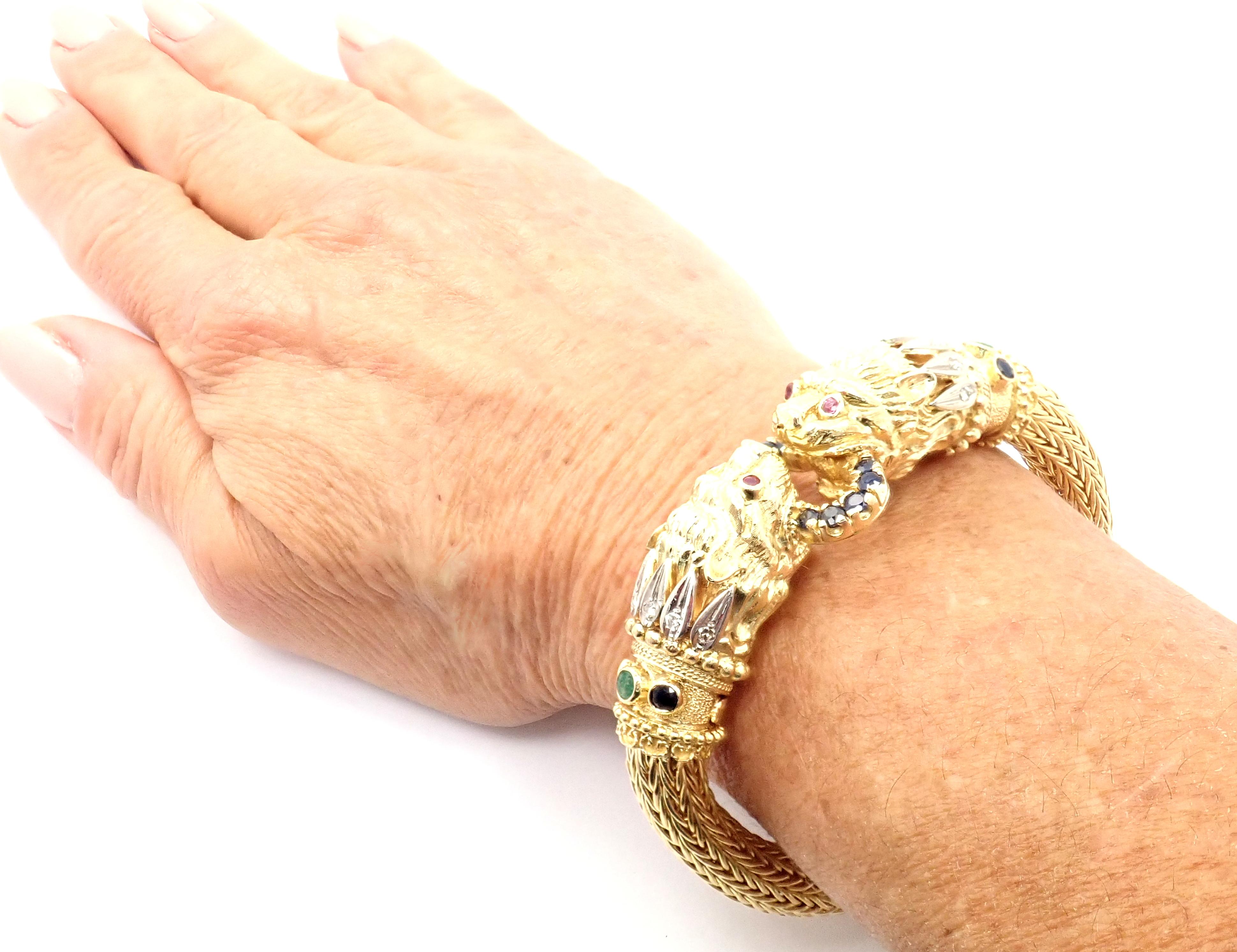 Ilias Lalaounis Diamond Ruby Sapphire Chimera Yellow Gold Bangle Bracelet 4