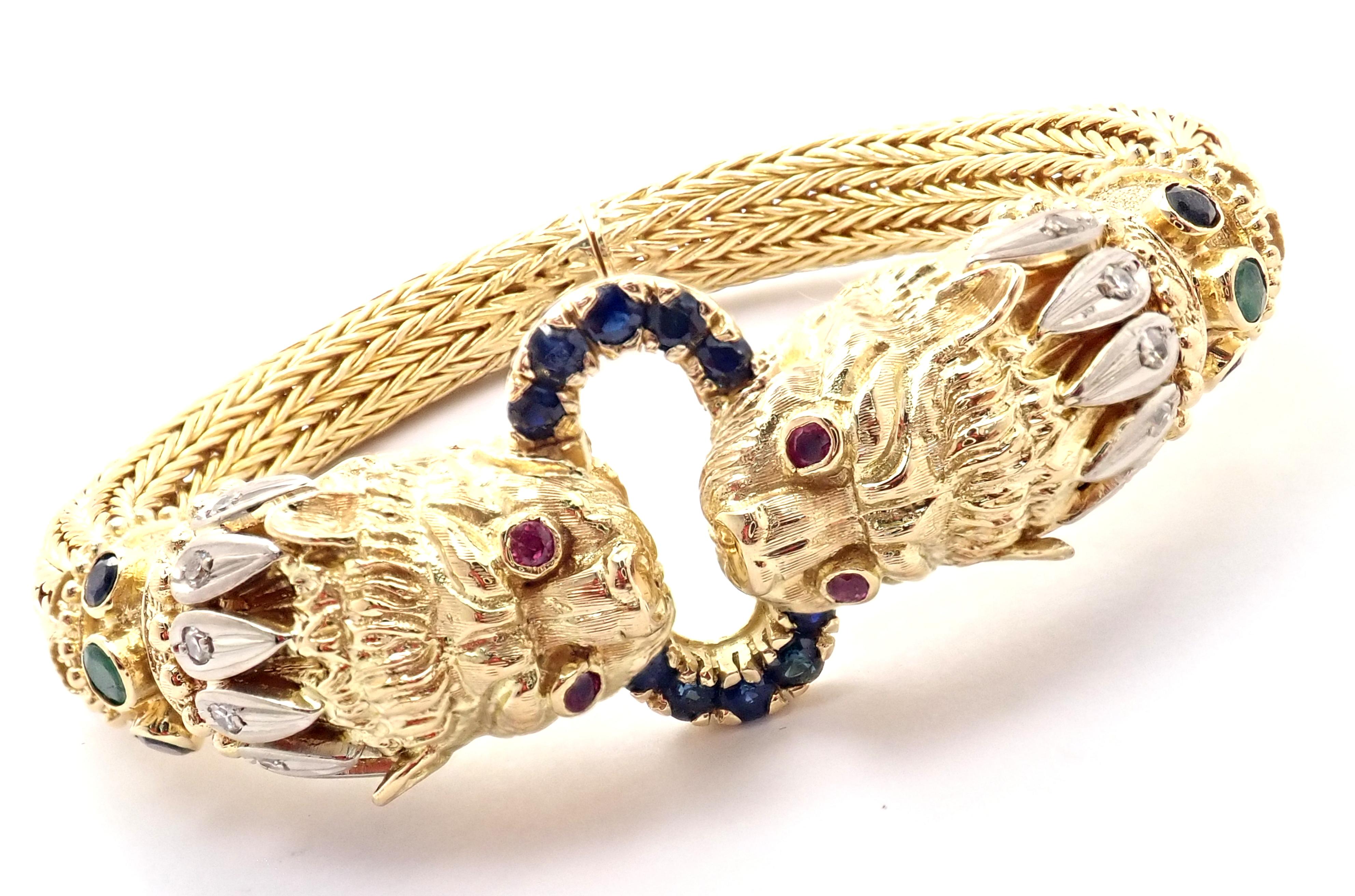 Ilias Lalaounis Diamond Ruby Sapphire Chimera Yellow Gold Bangle Bracelet 5