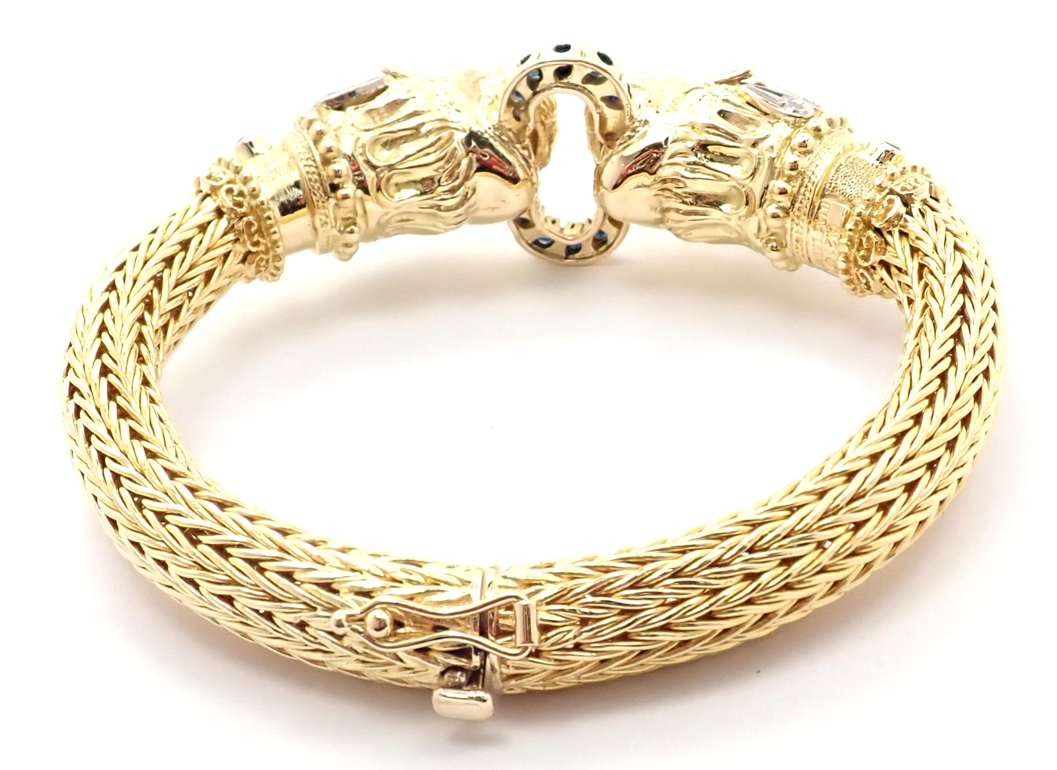 Brilliant Cut Ilias Lalaounis Diamond Ruby Sapphire Chimera Yellow Gold Bangle Bracelet