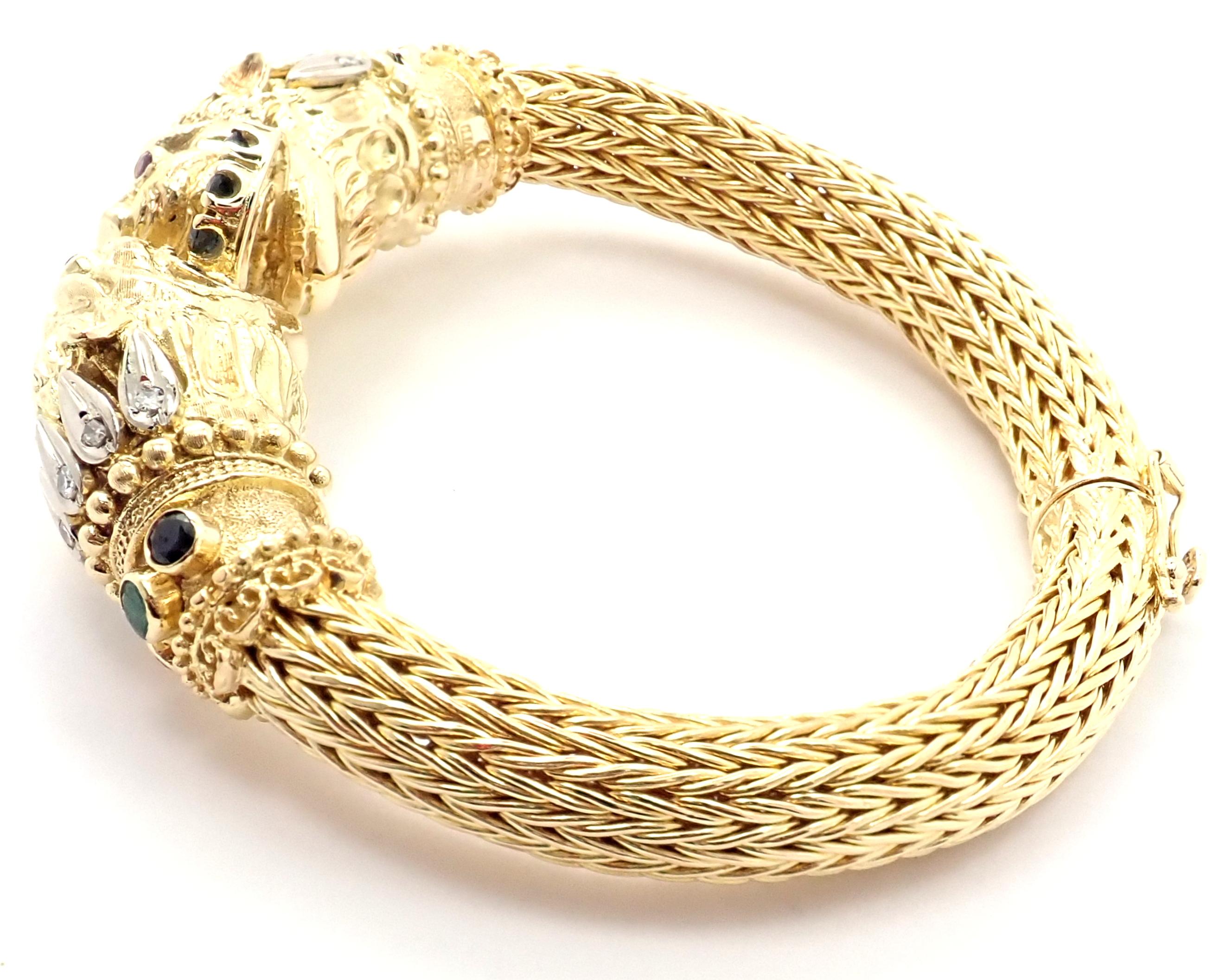 Ilias Lalaounis Diamond Ruby Sapphire Chimera Yellow Gold Bangle Bracelet In Excellent Condition In Holland, PA