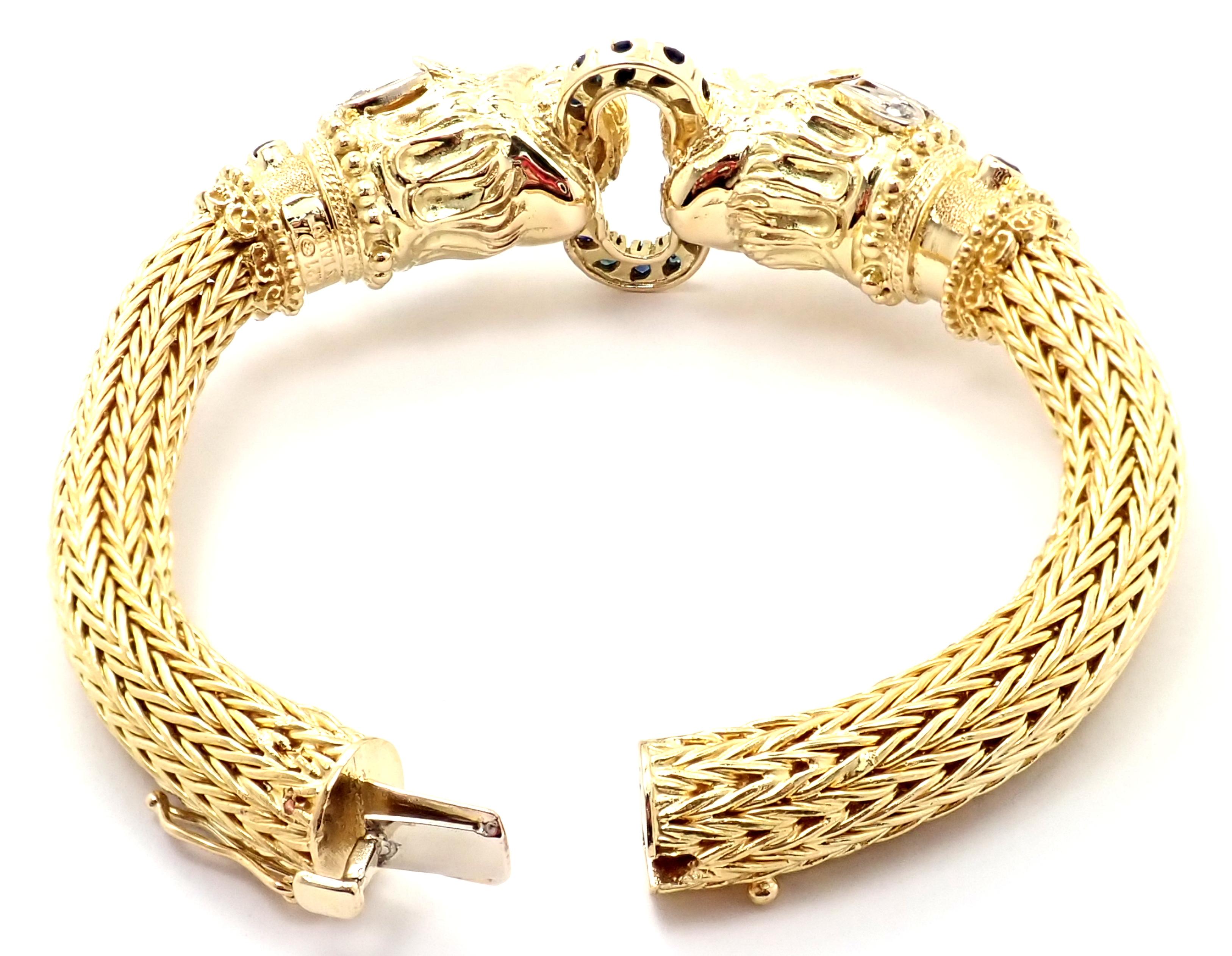 Ilias Lalaounis Diamond Ruby Sapphire Chimera Yellow Gold Bangle Bracelet 1