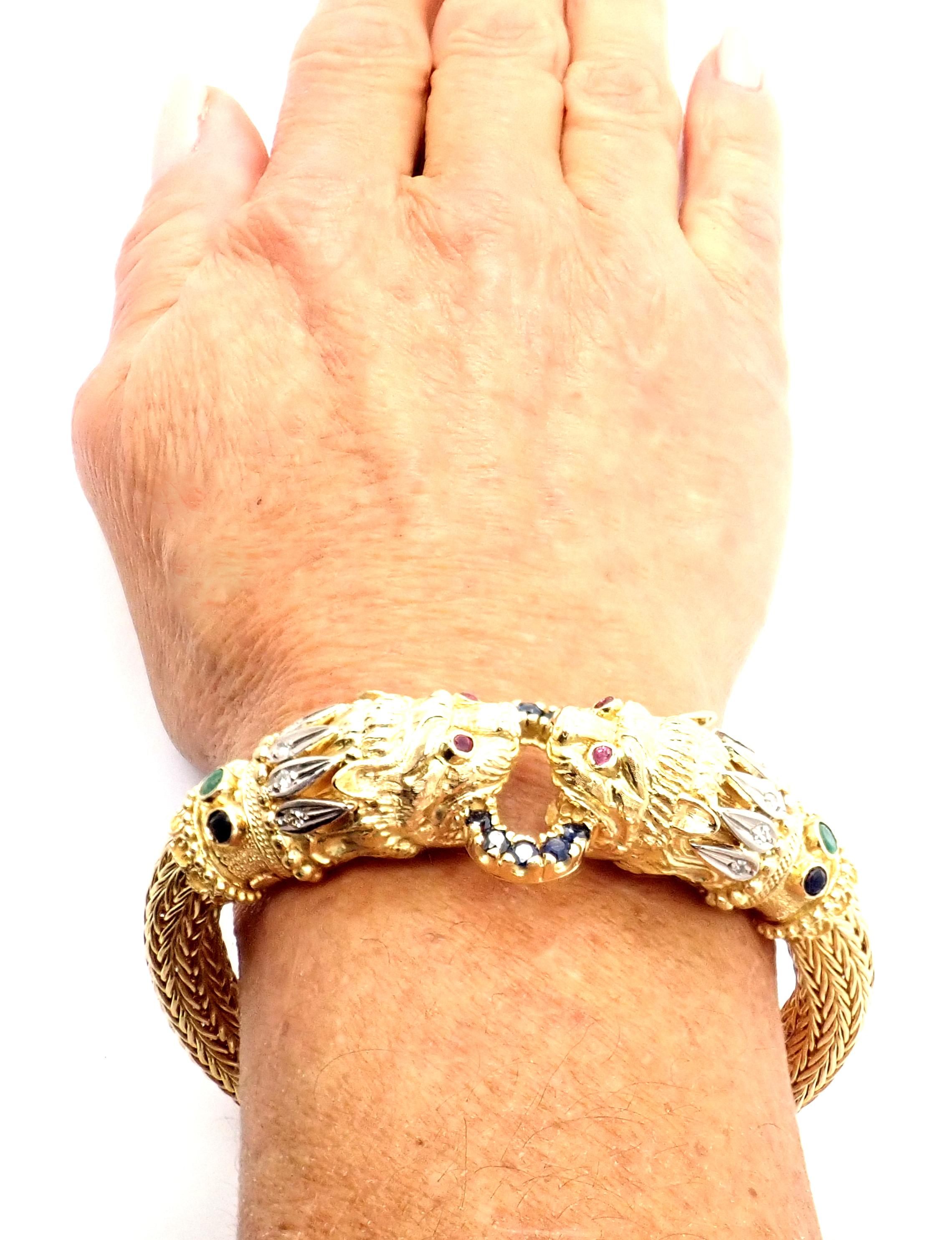 Ilias Lalaounis Diamond Ruby Sapphire Chimera Yellow Gold Bangle Bracelet 3