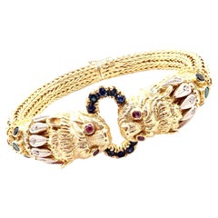 Ilias Lalaounis Diamond Ruby Sapphire Chimera Yellow Gold Bangle Bracelet