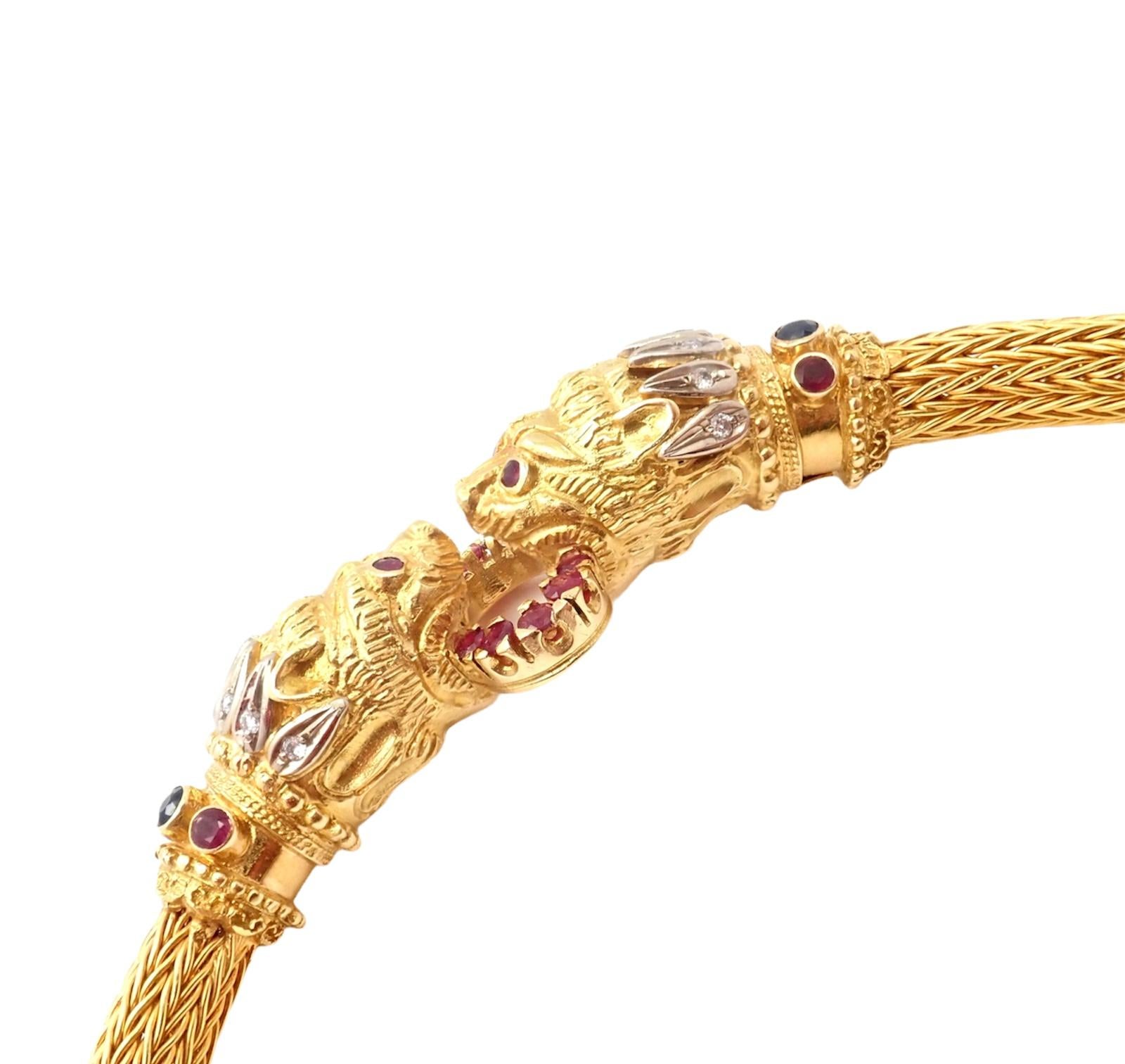 Ilias Lalaounis Diamond Ruby Sapphire Chimera Yellow Gold Collar Necklace In Excellent Condition In Holland, PA