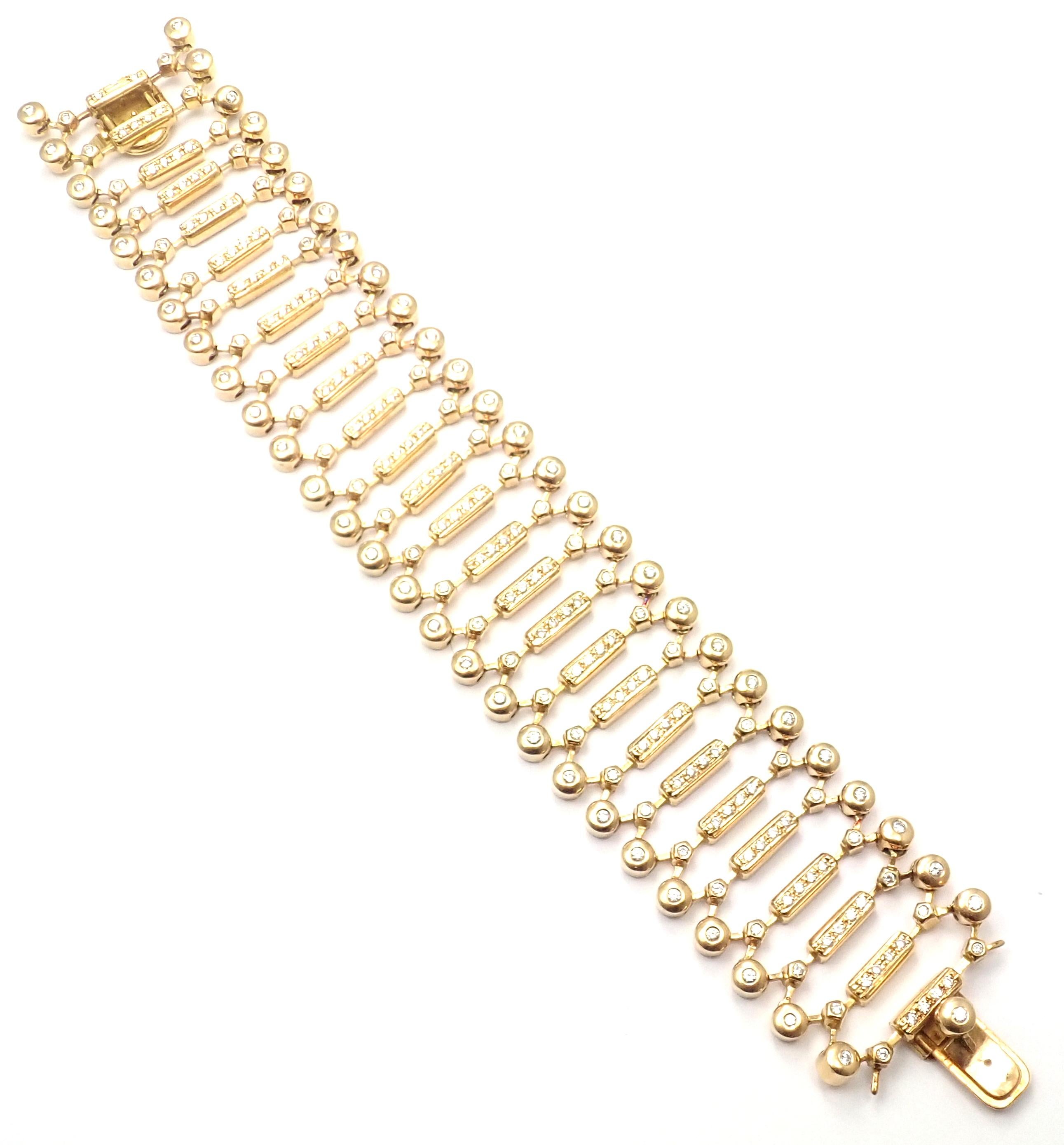 Ilias Lalaounis Diamond Wide Link Yellow Gold Bracelet In Excellent Condition In Holland, PA