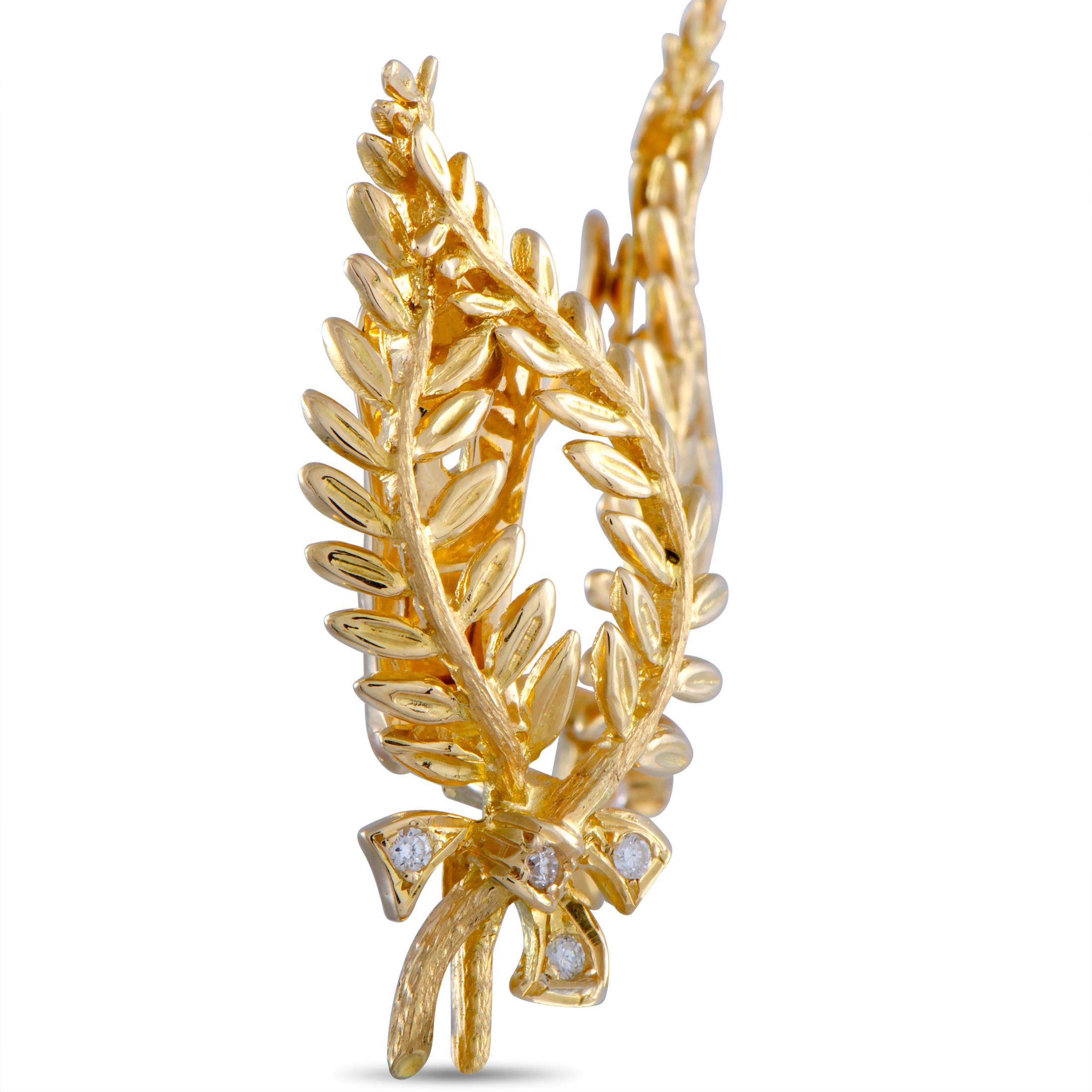 Women's or Men's Ilias Lalaounis Diamond Yellow Gold Laurel Clip-On Earrings