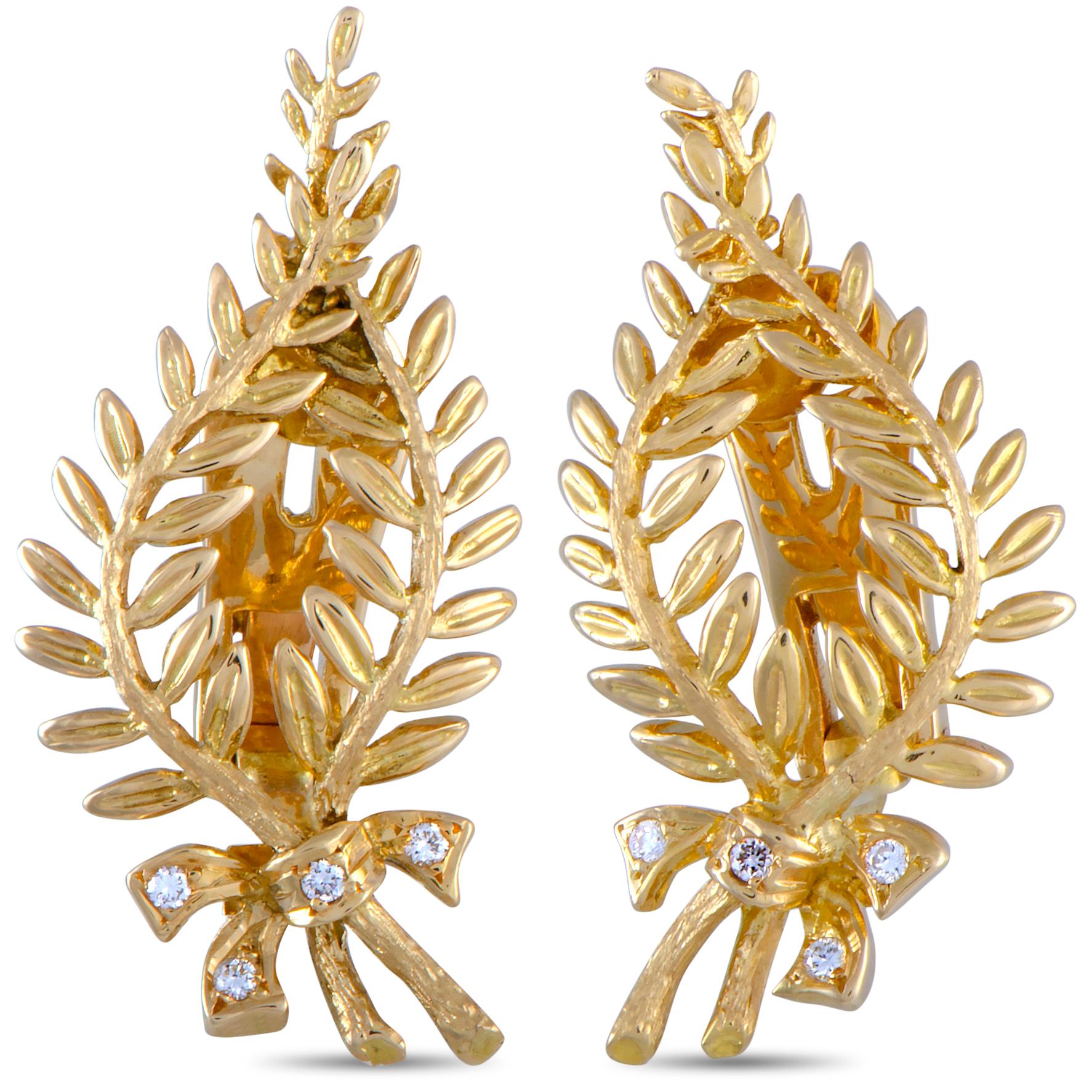 Ilias Lalaounis Diamond Yellow Gold Laurel Clip-On Earrings 1