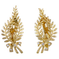 Ilias Lalaounis Diamond Yellow Gold Laurel Clip-On Earrings