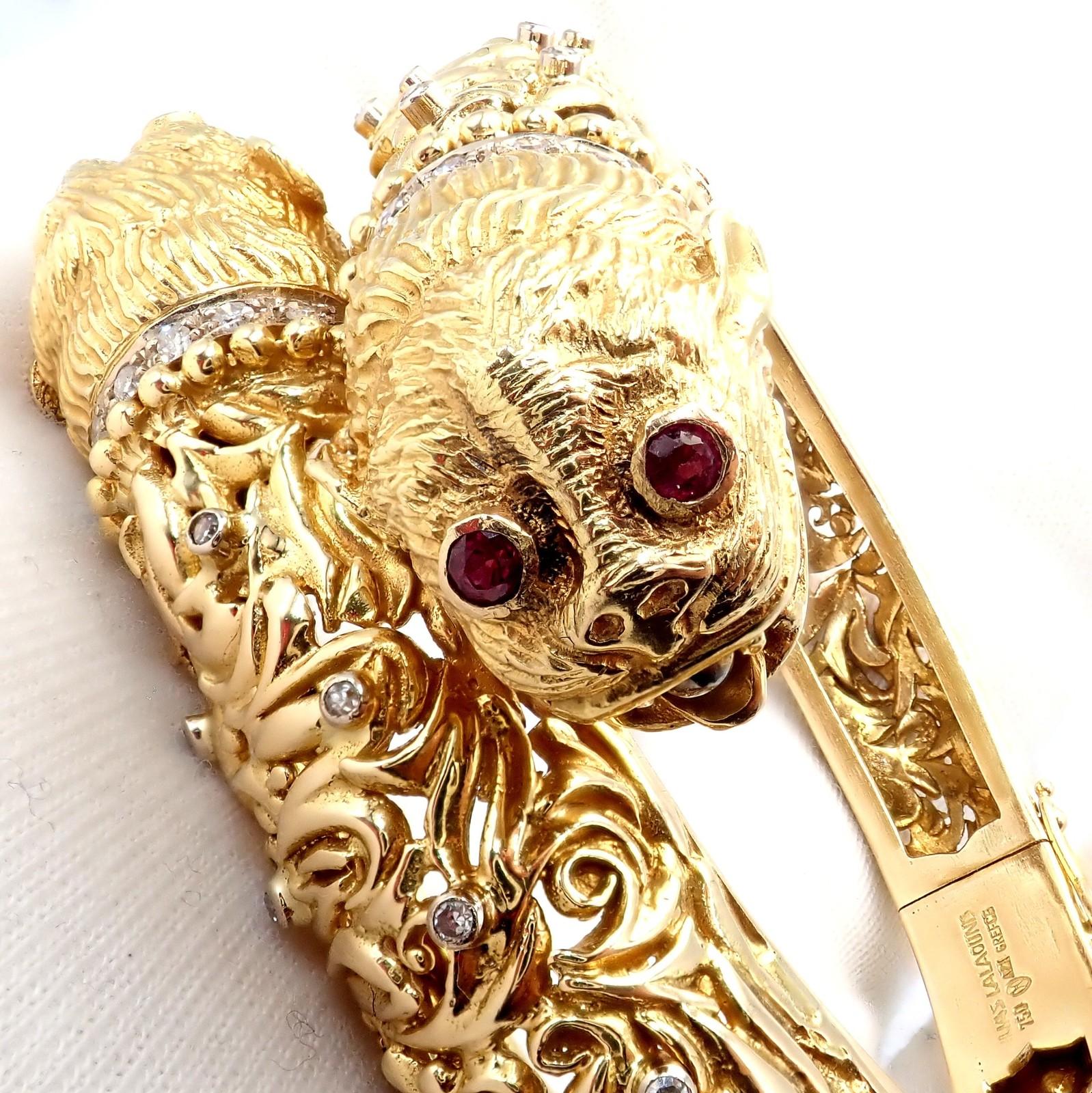 Ilias Lalaounis Doppel-Chimäre Diamant-Rubin-Gelbgold-Armspange im Angebot 8