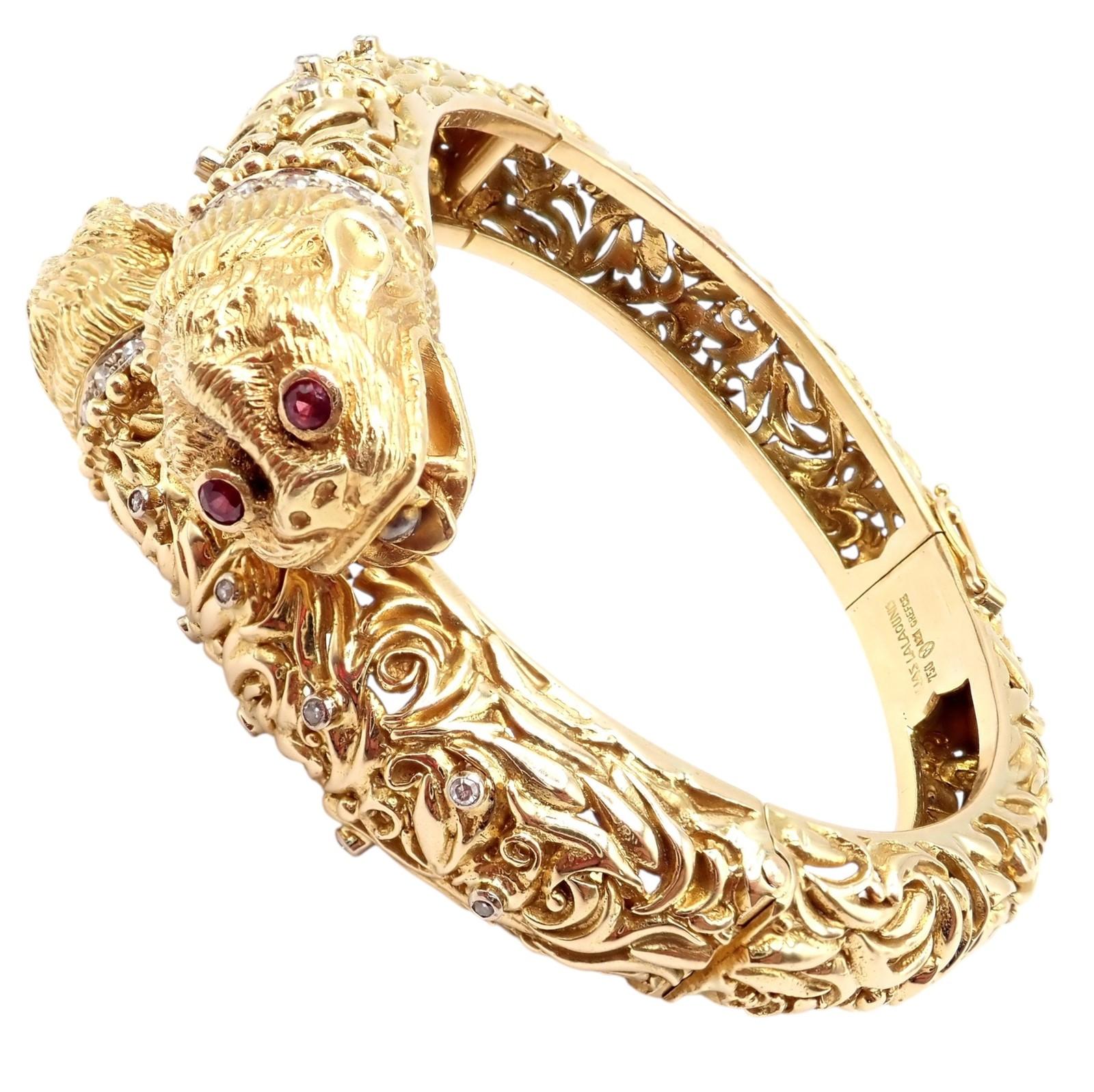Ilias Lalaounis Doppel-Chimäre Diamant-Rubin-Gelbgold-Armspange (Brillantschliff) im Angebot