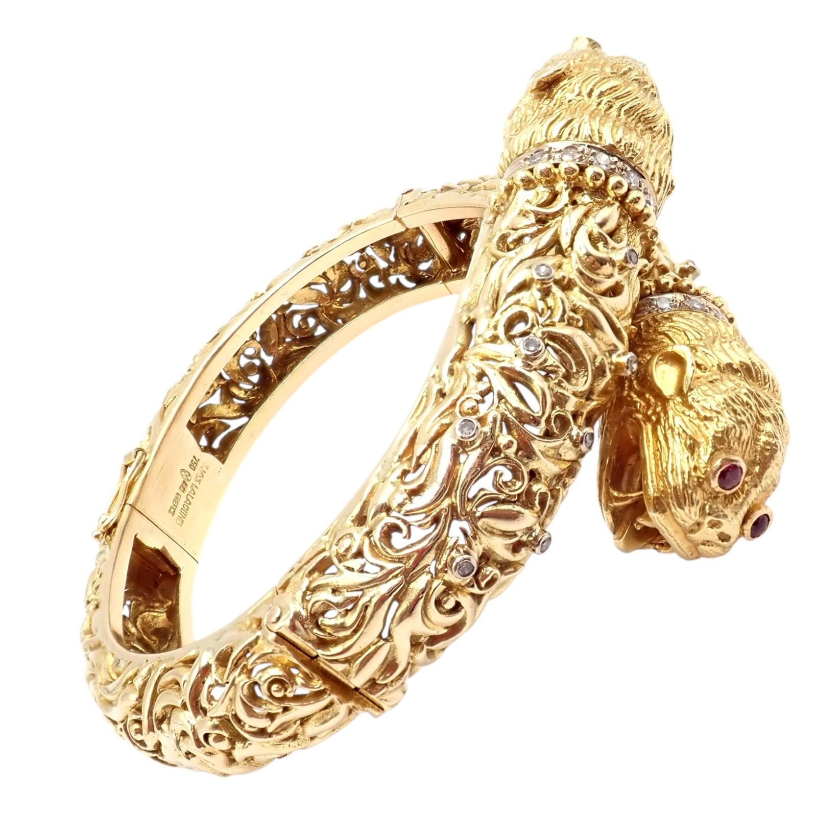 Ilias Lalaounis Doppel-Chimäre Diamant-Rubin-Gelbgold-Armspange im Zustand „Hervorragend“ im Angebot in Southampton, PA