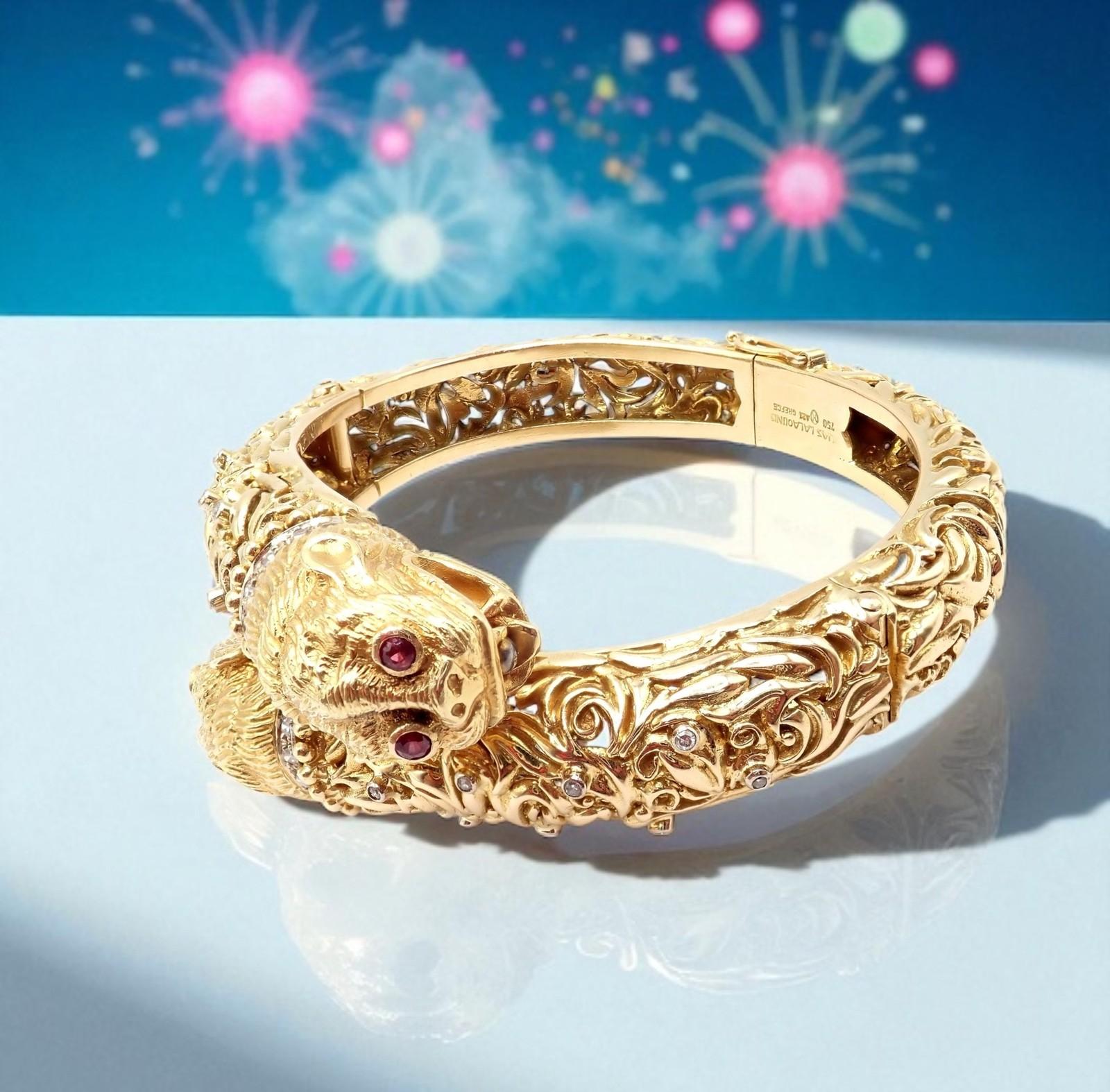 Ilias Lalaounis Doppel-Chimäre Diamant-Rubin-Gelbgold-Armspange für Damen oder Herren im Angebot