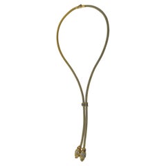 Ilias Lalaounis Double Lion Head Diamond Bolo Lariat Necklace in 18 Karat YG