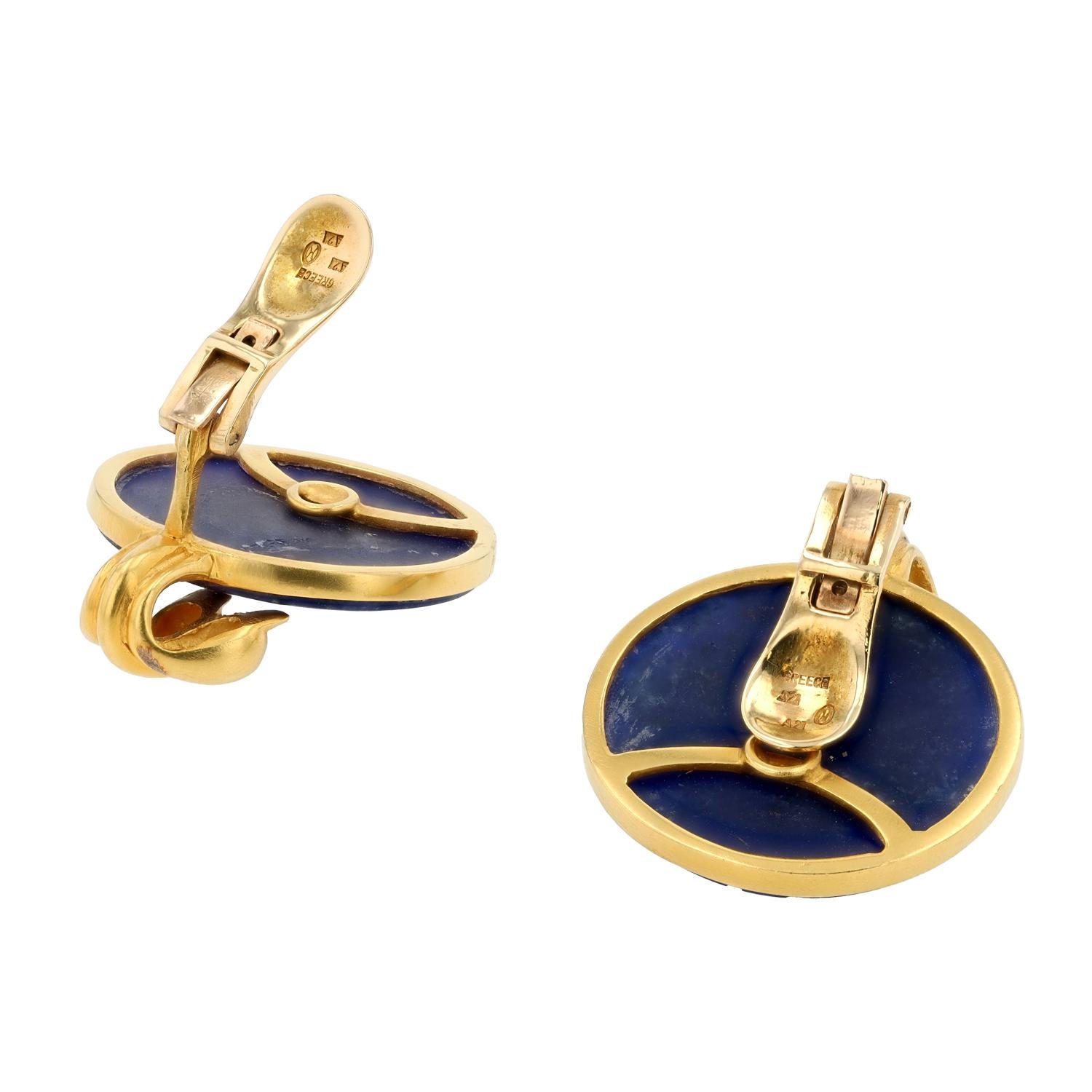Byzantine Ilias Lalaounis Dramatic 18k Gold Sodalite Swan Earrings