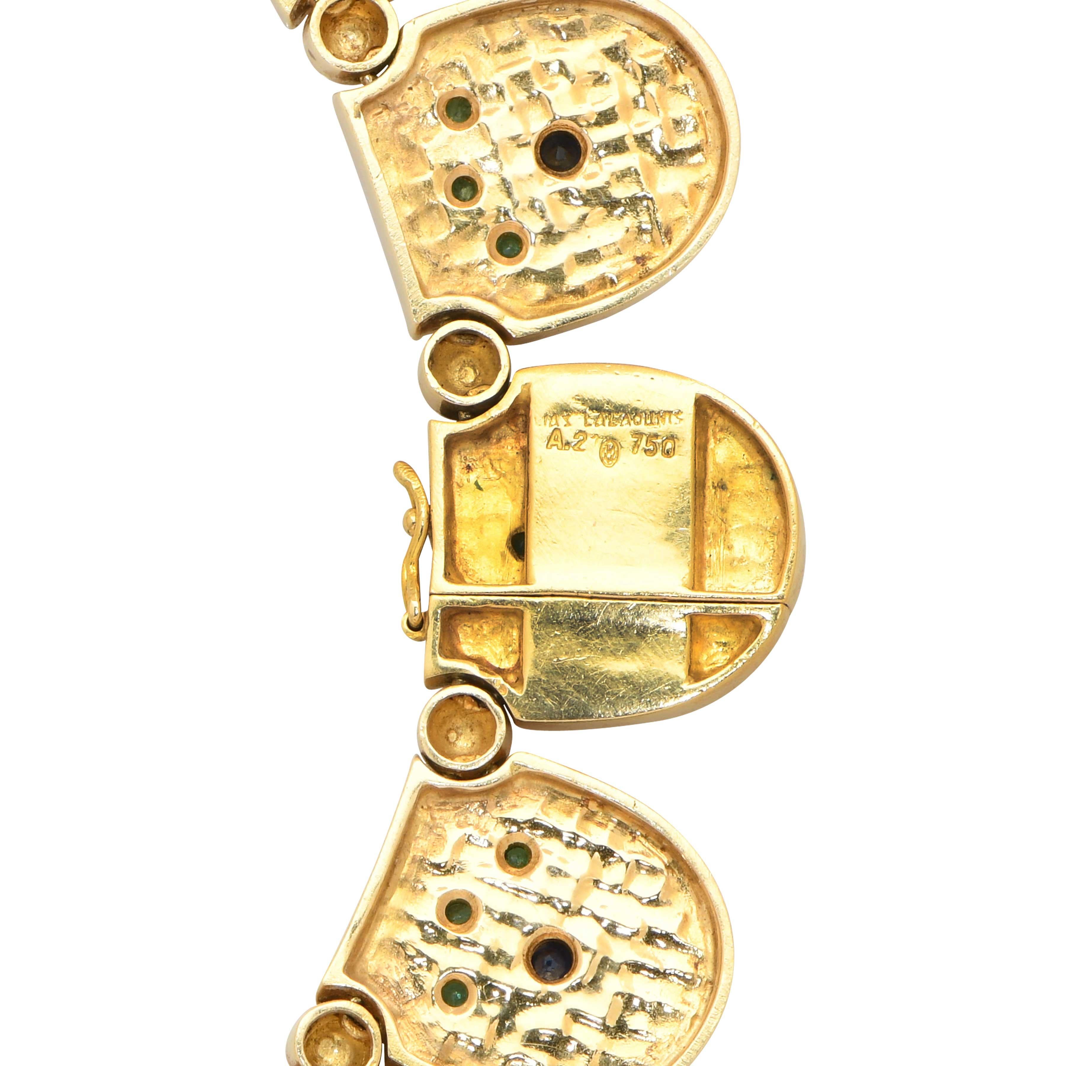 Ilias Lalaounis Etruskische Halskette mit Rubinen, Saphiren und Smaragden 18 Karat im Zustand „Hervorragend“ im Angebot in Bay Harbor Islands, FL