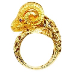 Vintage Ilias Lalaounis Filigree Yellow Gold Aries Astrological Ram Bypass Ring