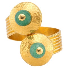 Anello a fascia con nefrite francese e avventurina in oro giallo 22 carati di Ilias Lalaounis