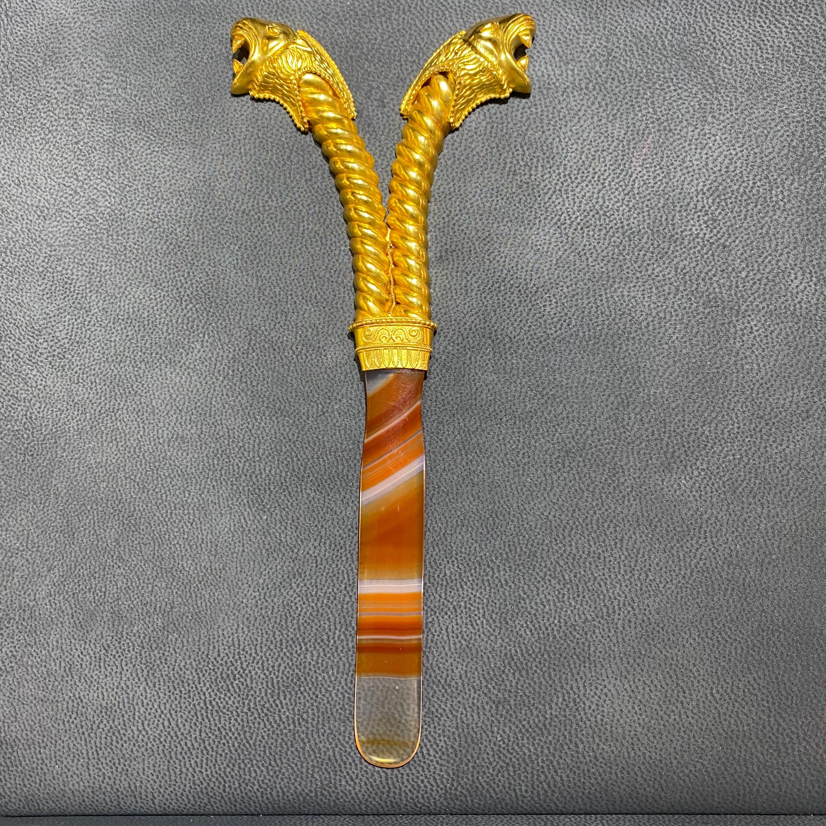 Etruscan Revival Ilias Lalaounis Gold and Agate Letter Opener