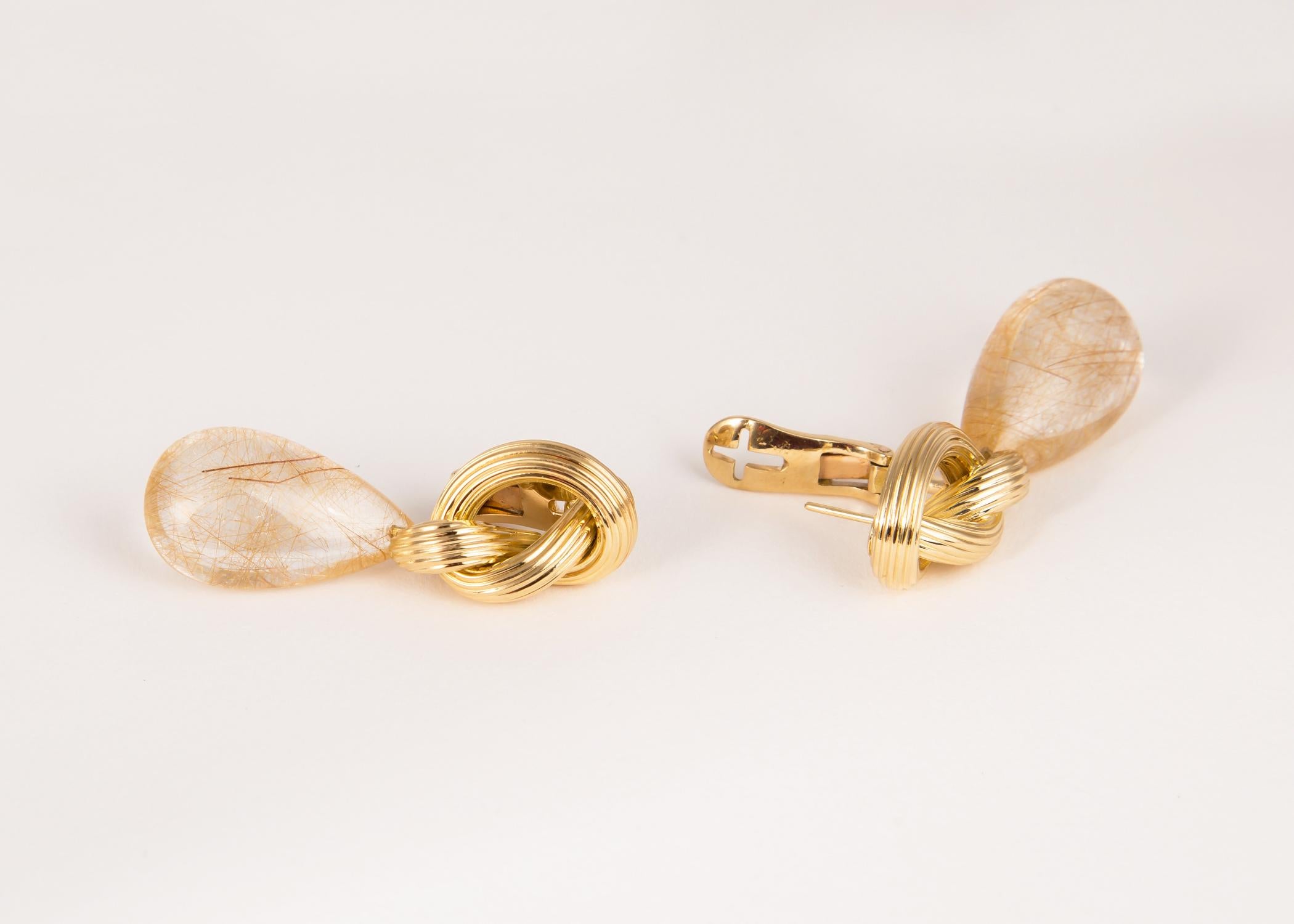 Ilias Lalaounis Gold and Rutilated Quartz Drop Earrings In Excellent Condition In Atlanta, GA
