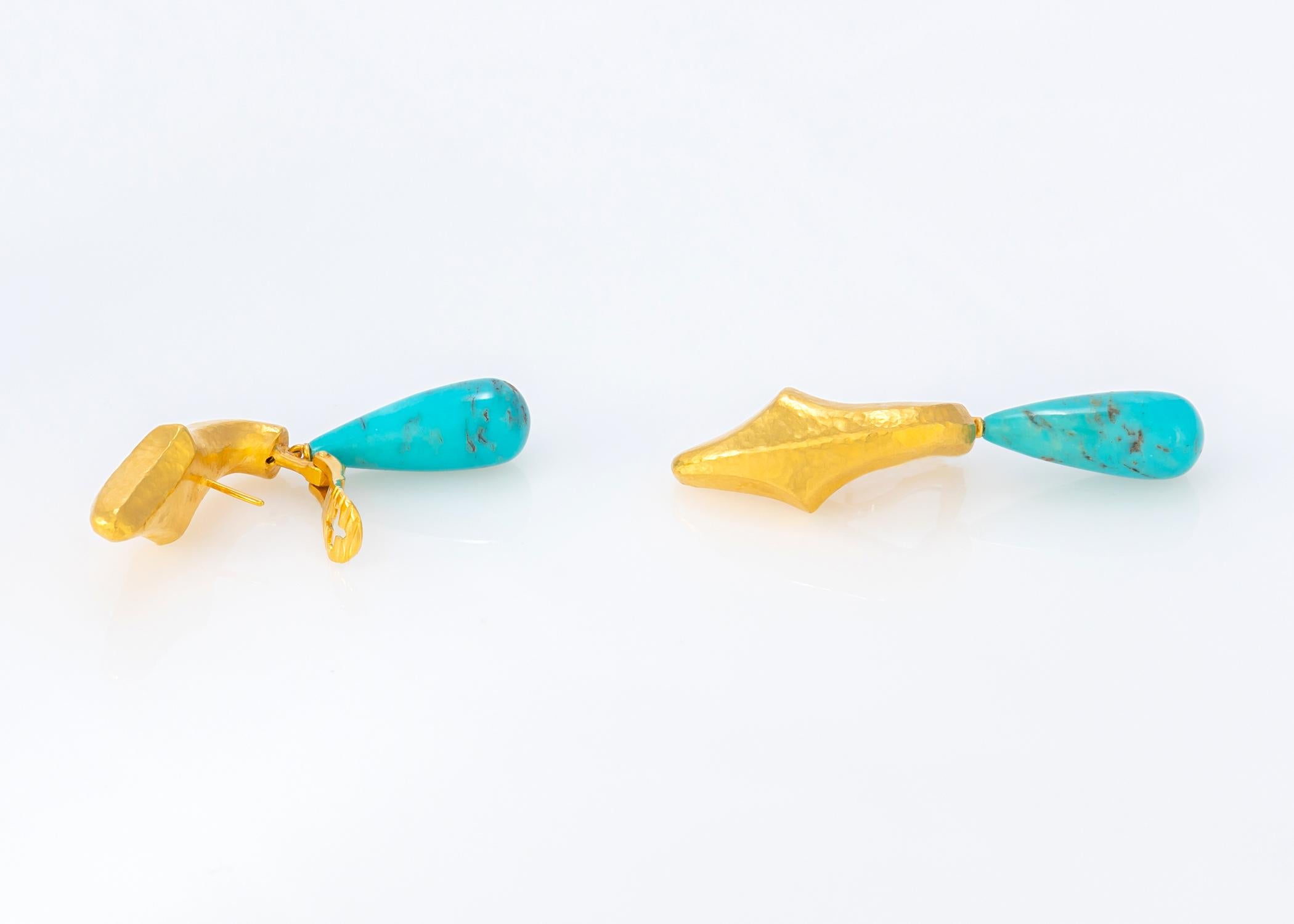 Contemporary Ilias Lalaounis Gold and Turquoise Drop Earrings For Sale