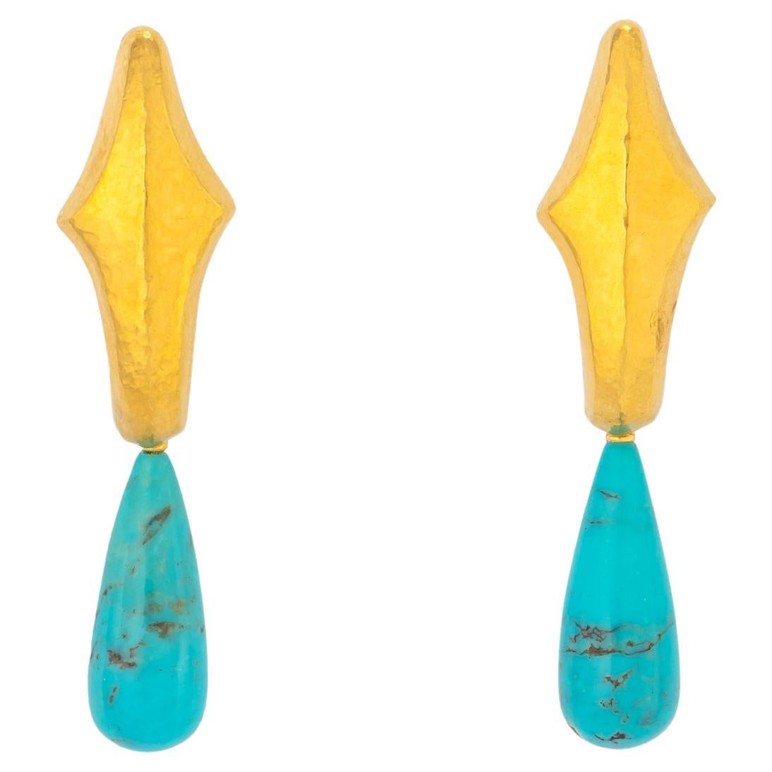 Ilias Lalaounis Gold and Turquoise Drop Earrings