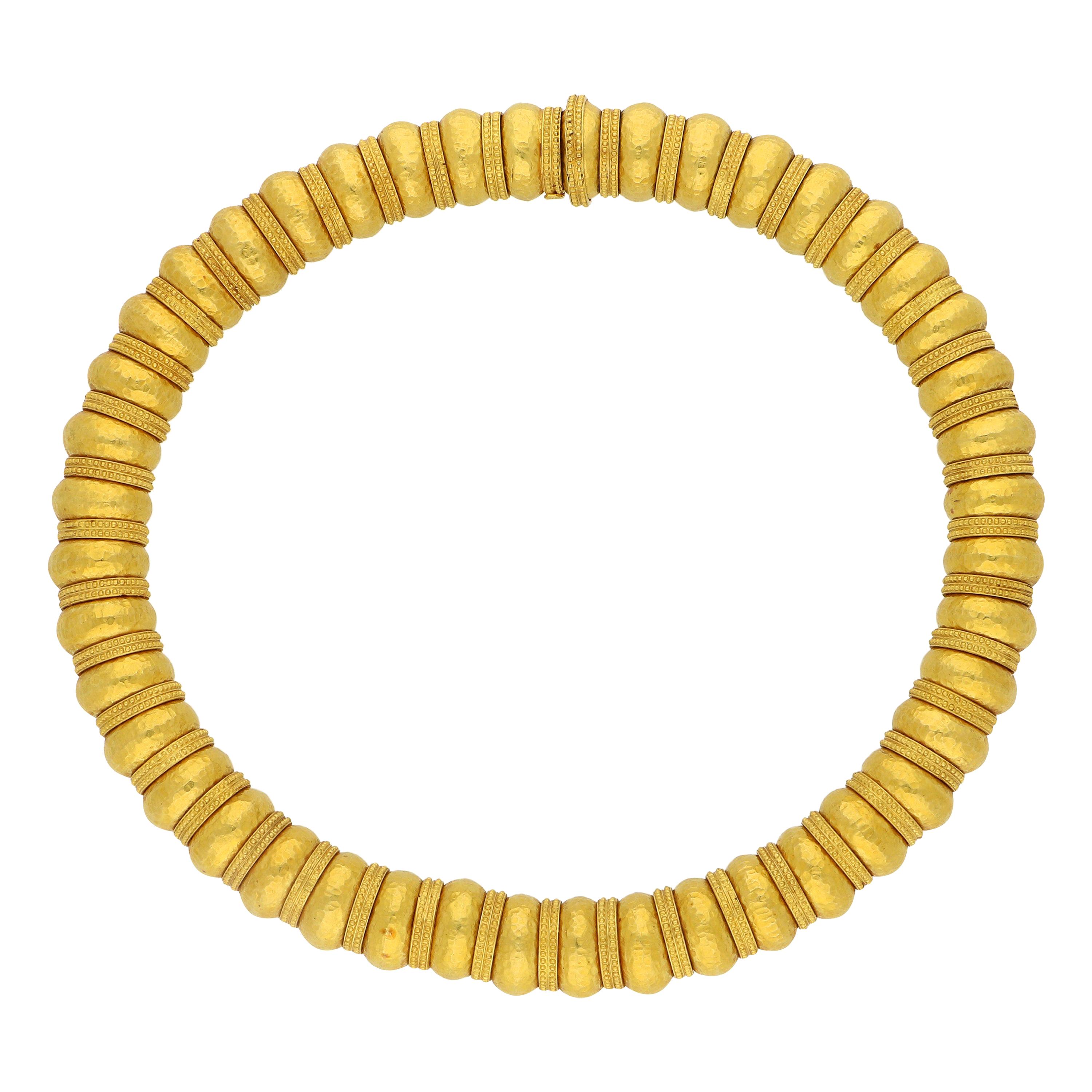 Ilias Lalaounis Gold Bead Necklace with Hammered Finish and Textured Rondels