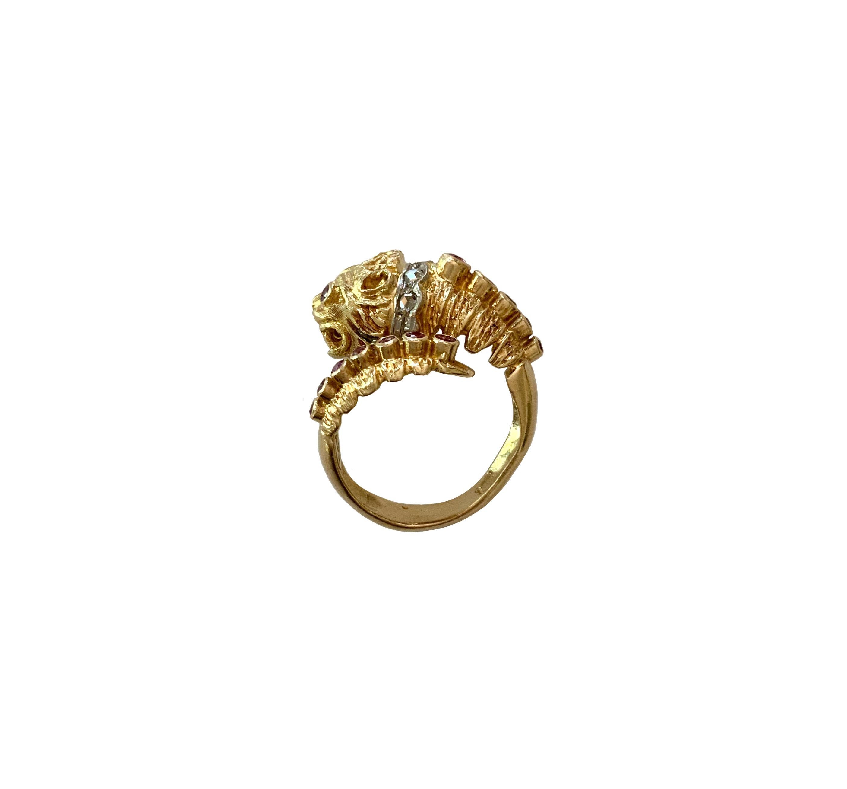 Ilias Lalaounis Gold Diamond and Ruby Chimera Lion's Head Ring 5