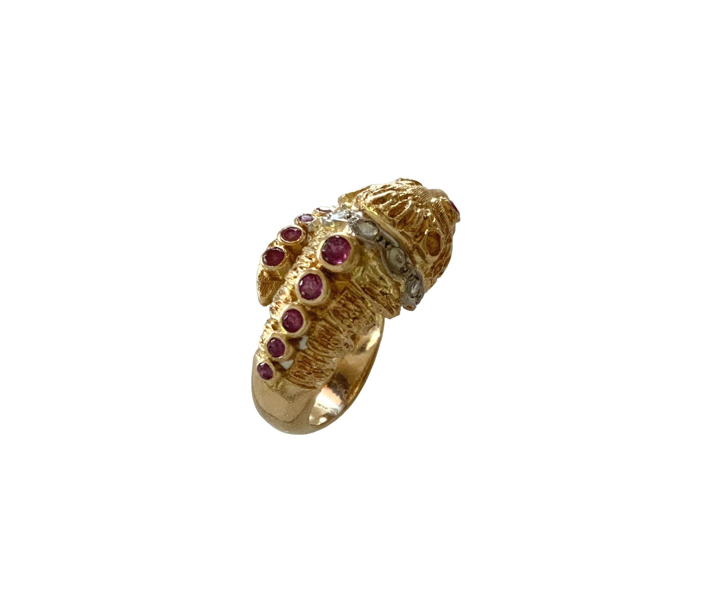 Ilias Lalaounis Gold Diamond and Ruby Chimera Lion's Head Ring In Good Condition In Geneva, CH