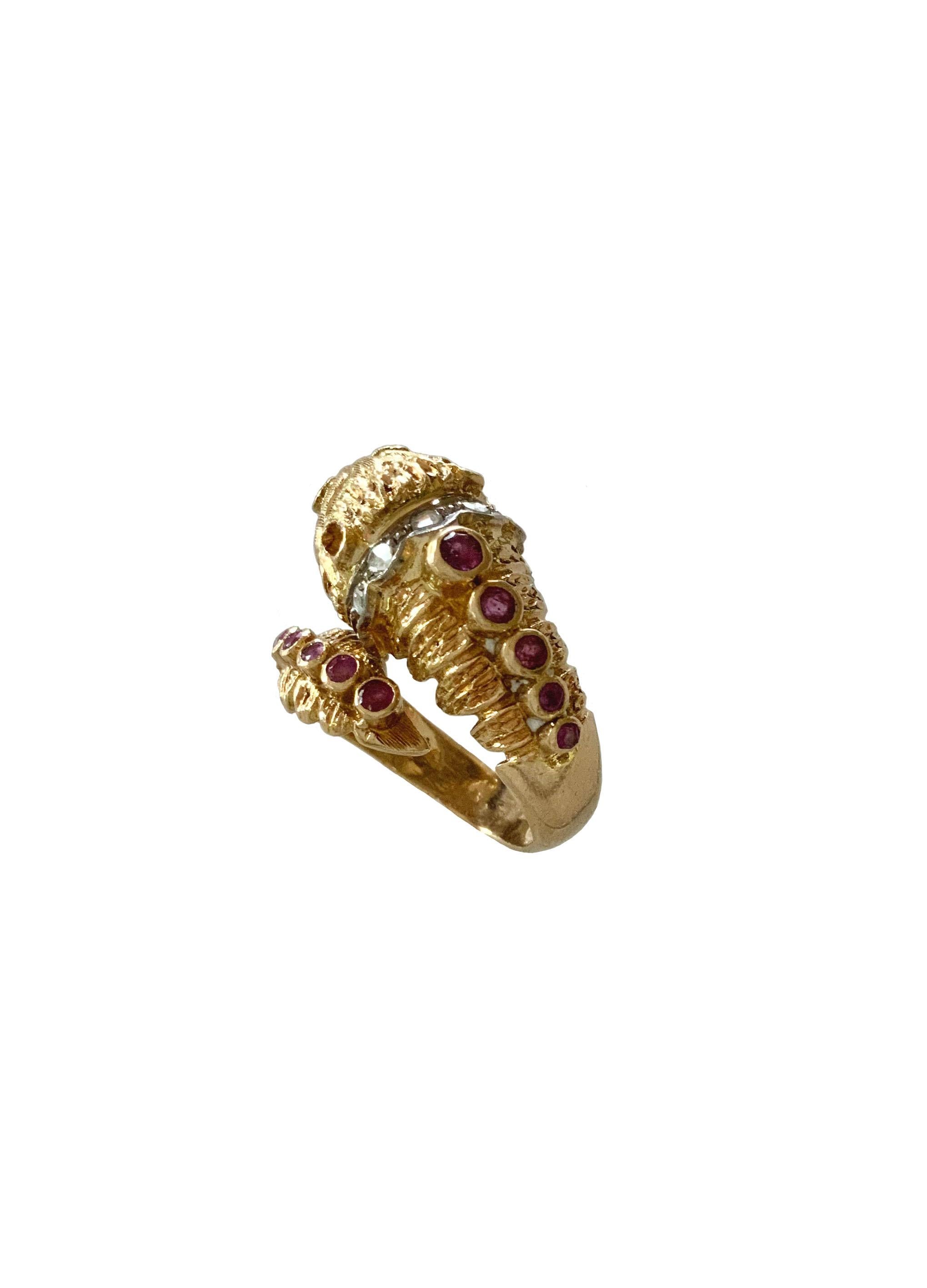 Women's or Men's Ilias Lalaounis Gold Diamond and Ruby Chimera Lion's Head Ring